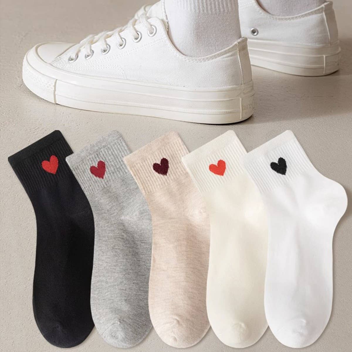 Cute Heart Cotton Ankle Socks Women Casual