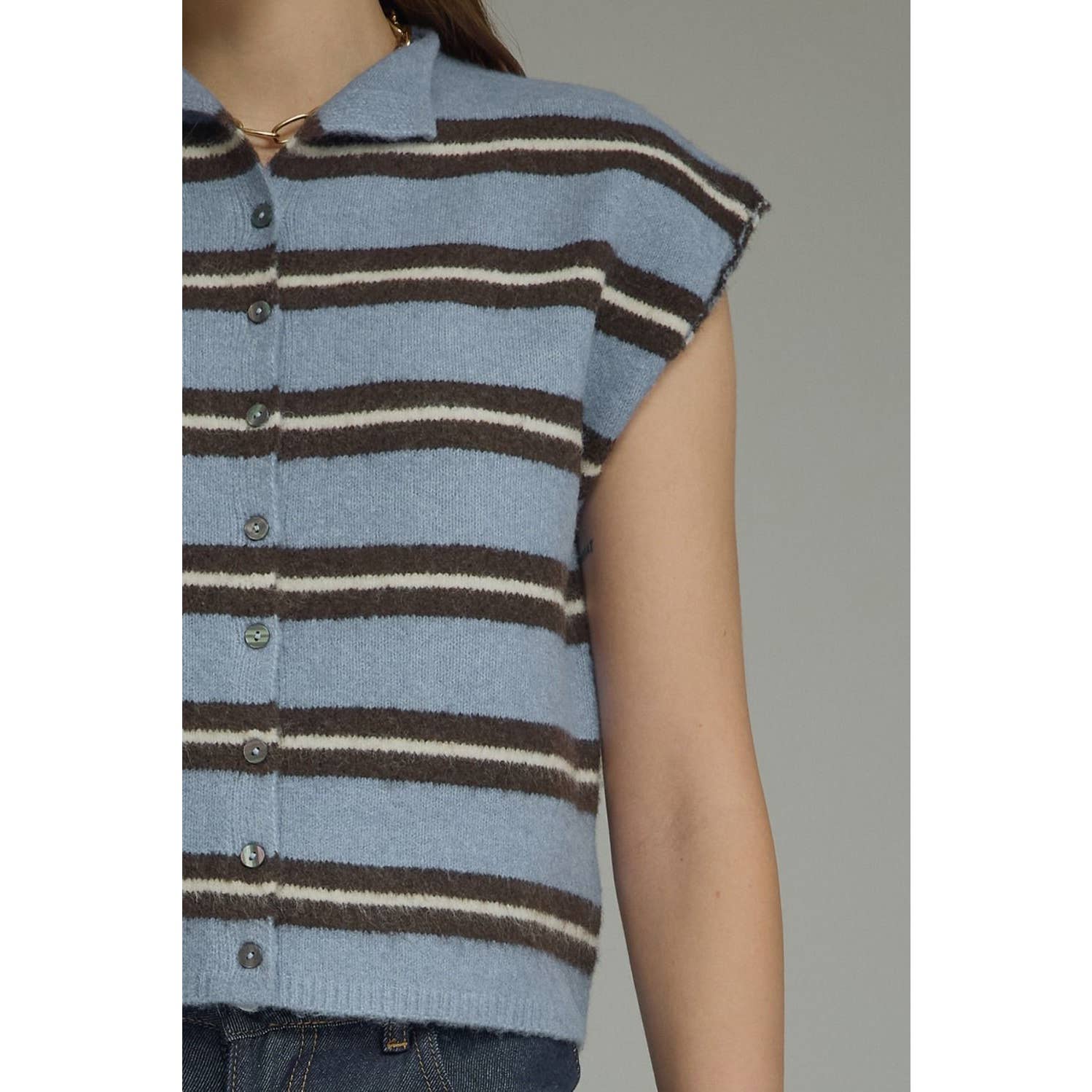 New Stripe Cap Sleeve Top