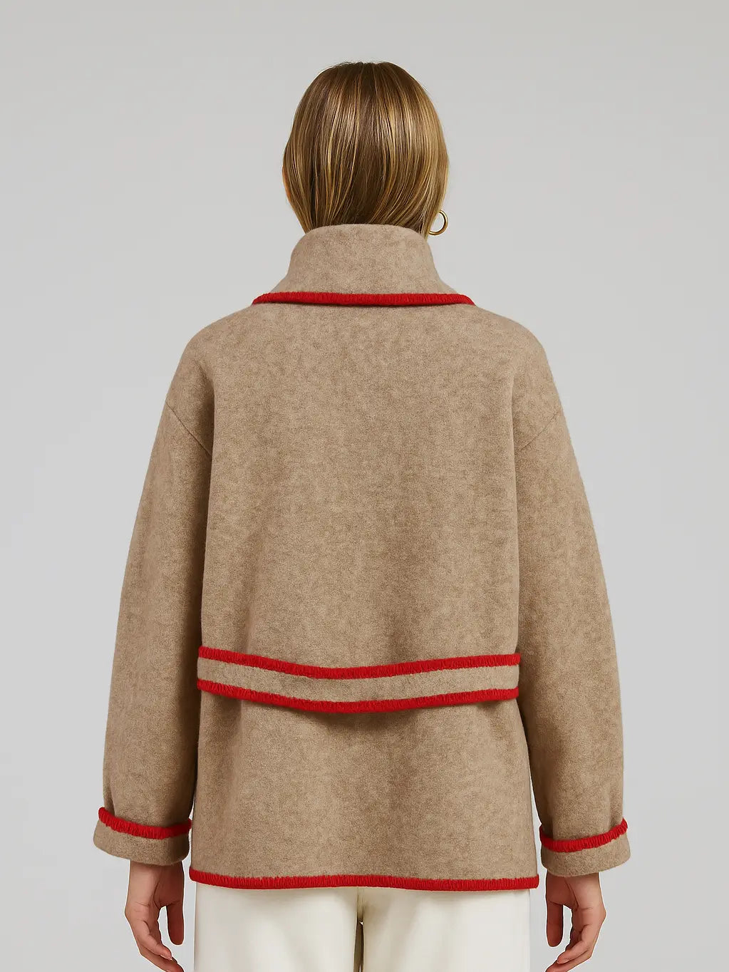 Flat White Whipstitch Cardigan with Belt in Heather Taupe