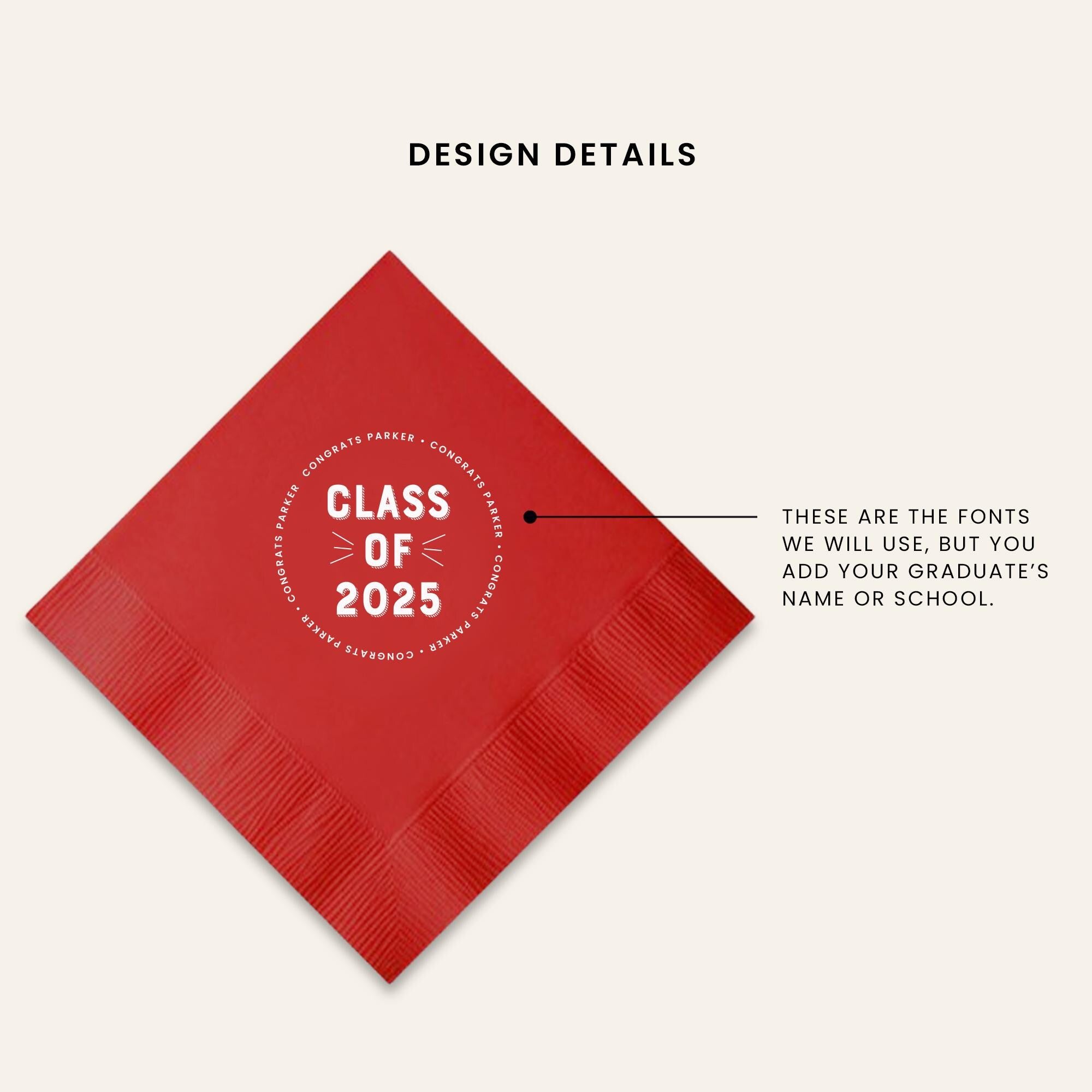 Class of 2025 Graduation Dinner Napkins - Custom Name