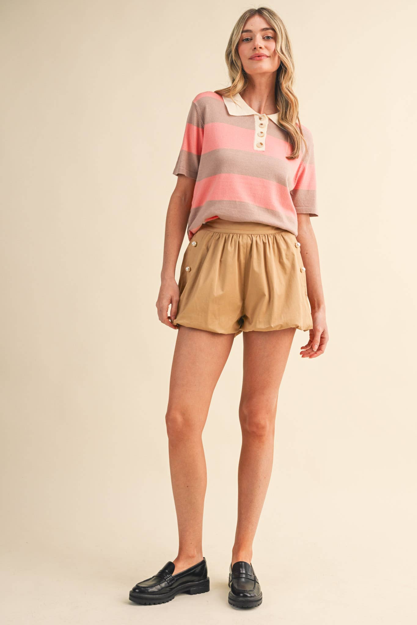 Striped Sweater Knit Short Sleeve Polo