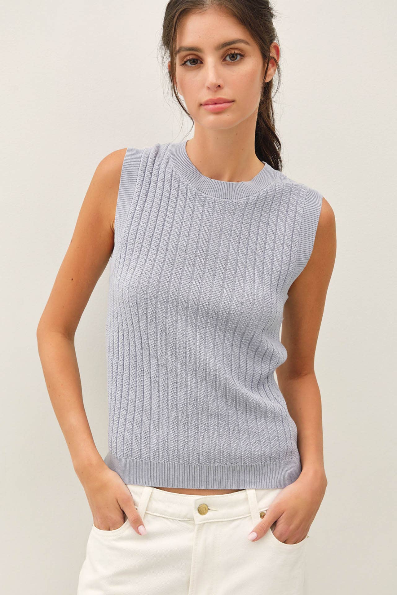 Texture Ribbed Classic Cut Sweater Tank