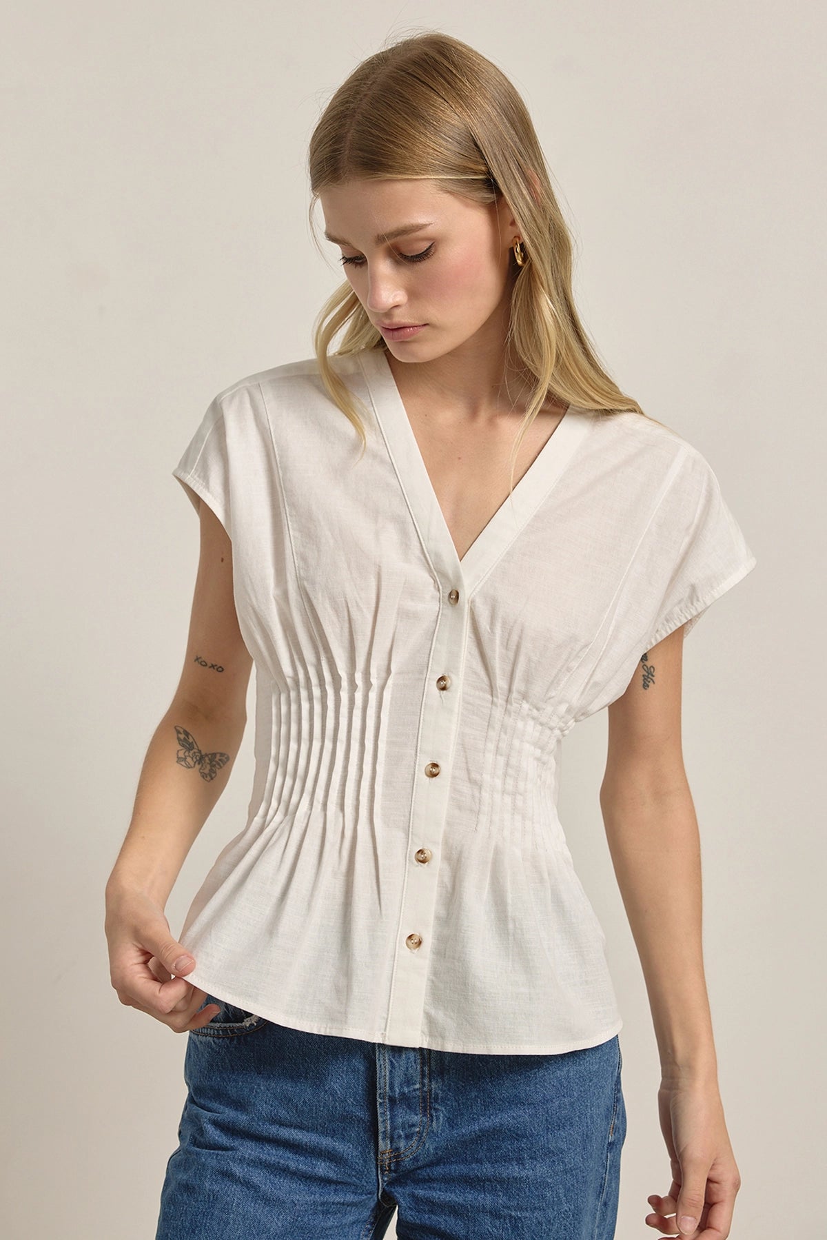 Pleated Waist Cotton Blouse
