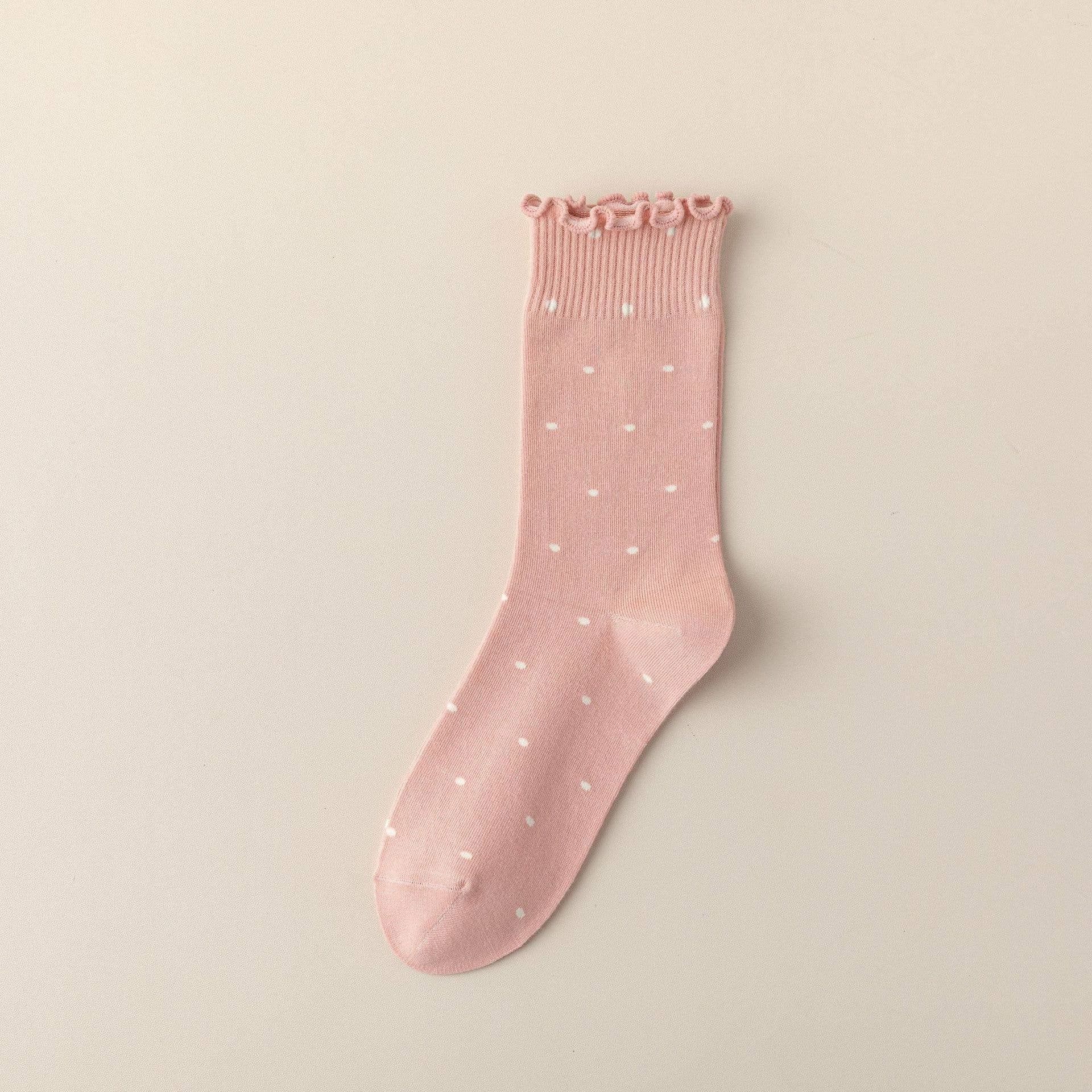 Polka Dot Pattern Ruffle Crew Socks For Womens