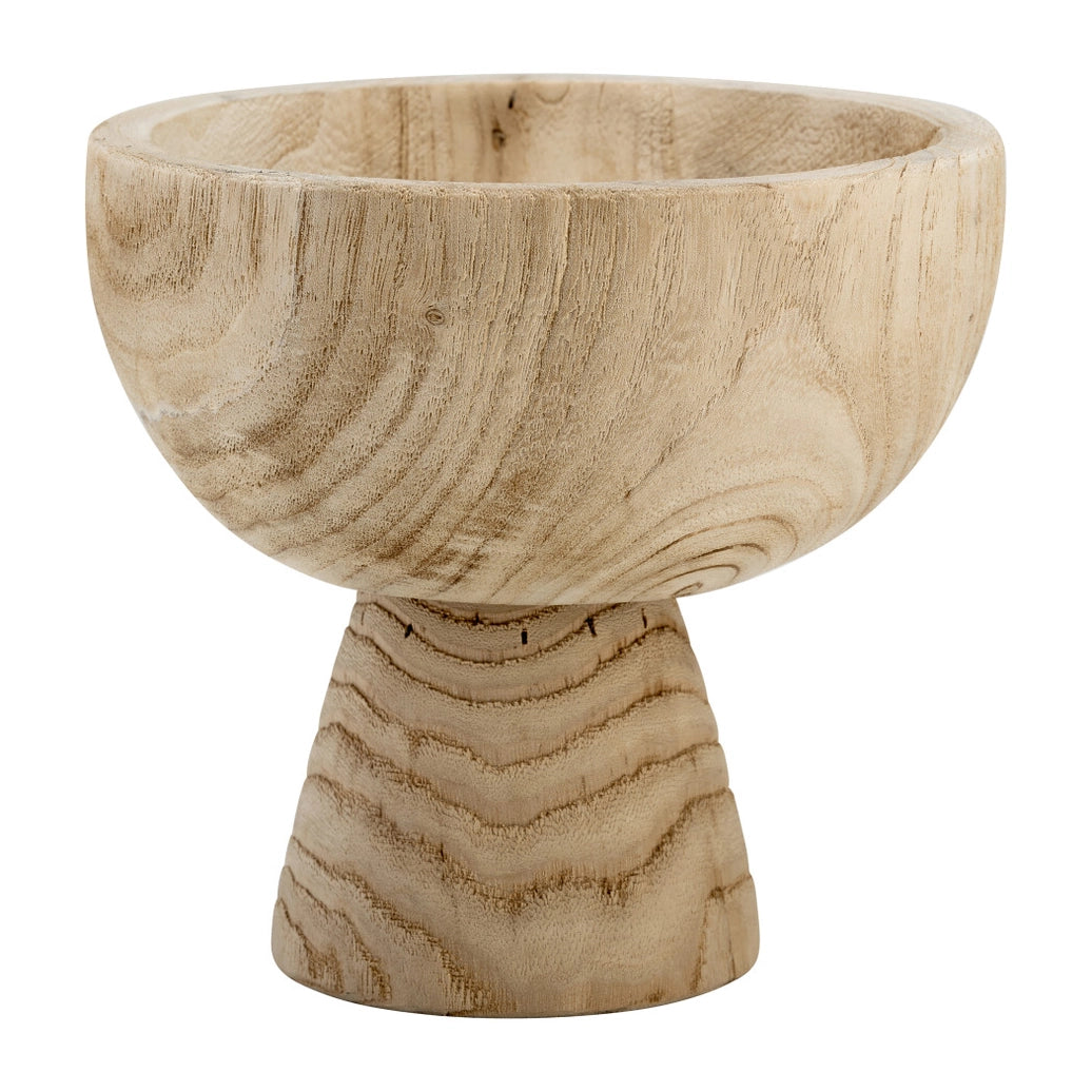 Bowl - Brown Paulownia Wood with Pedestal Base