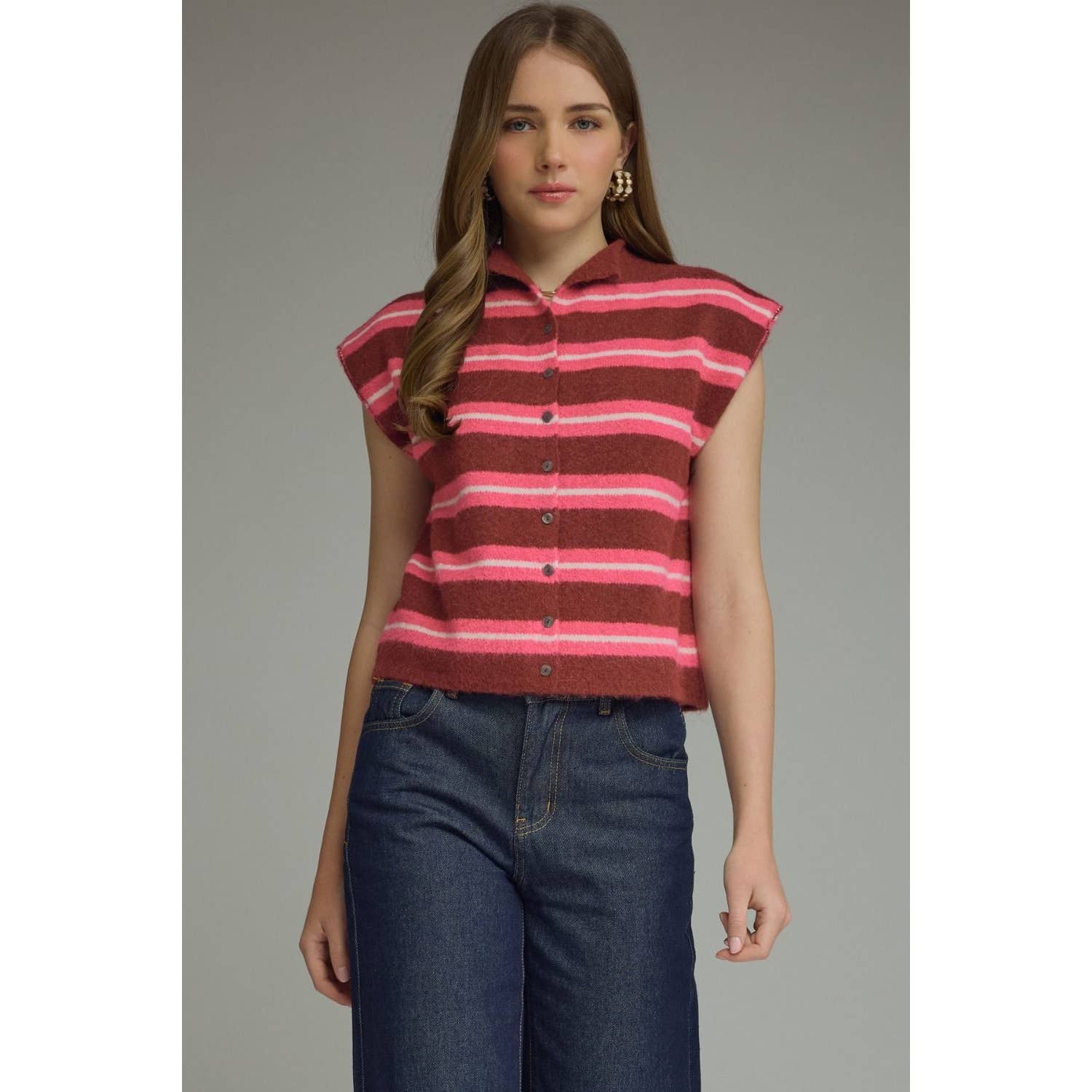 New Stripe Cap Sleeve Top