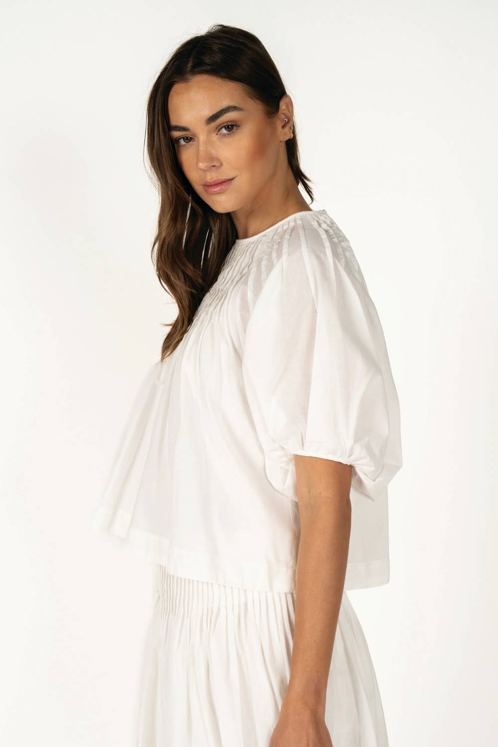 White Pleated Blouse Top – Lightweight Matching Set
