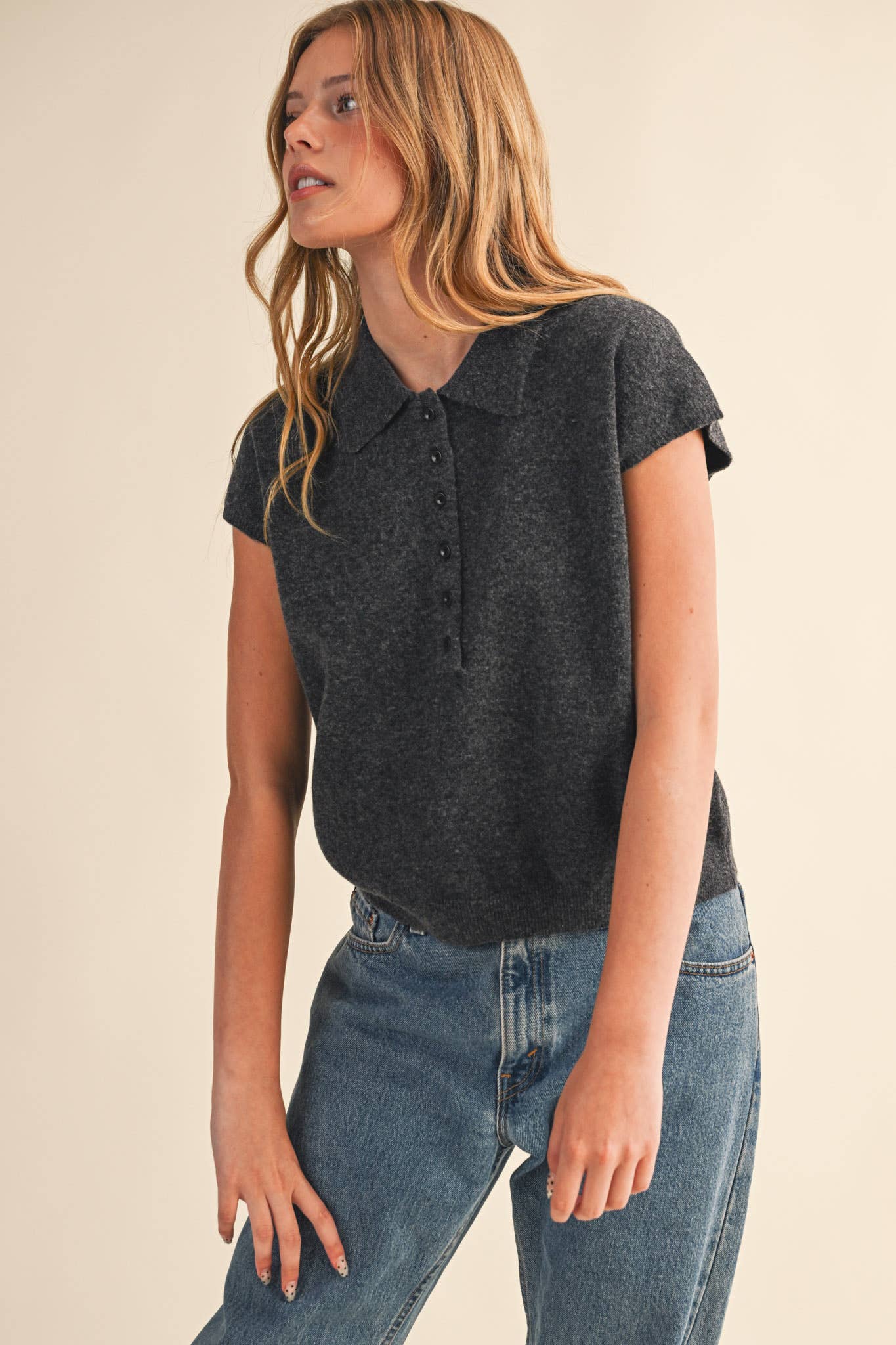 Cap Sleeve Collared Sweater Vest