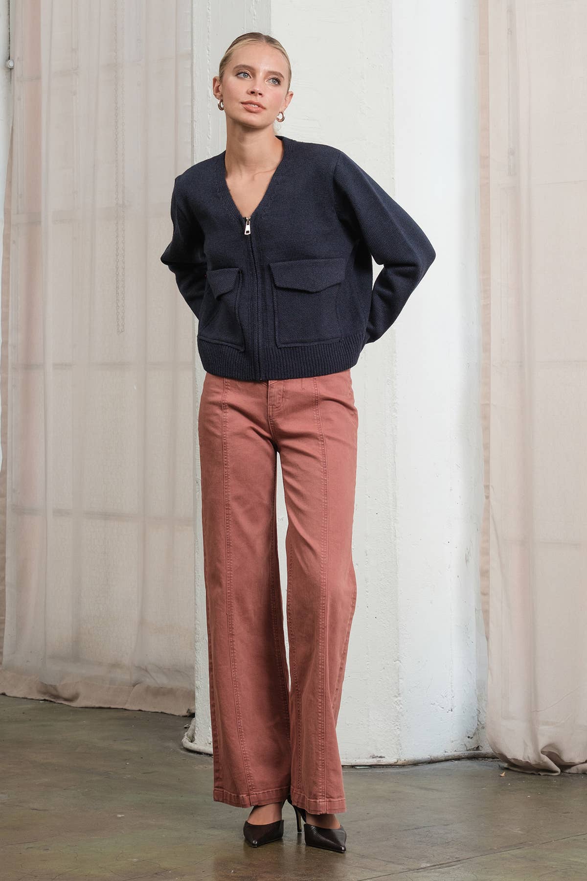 Utility Pocket Knit Zip-Up Cardigan