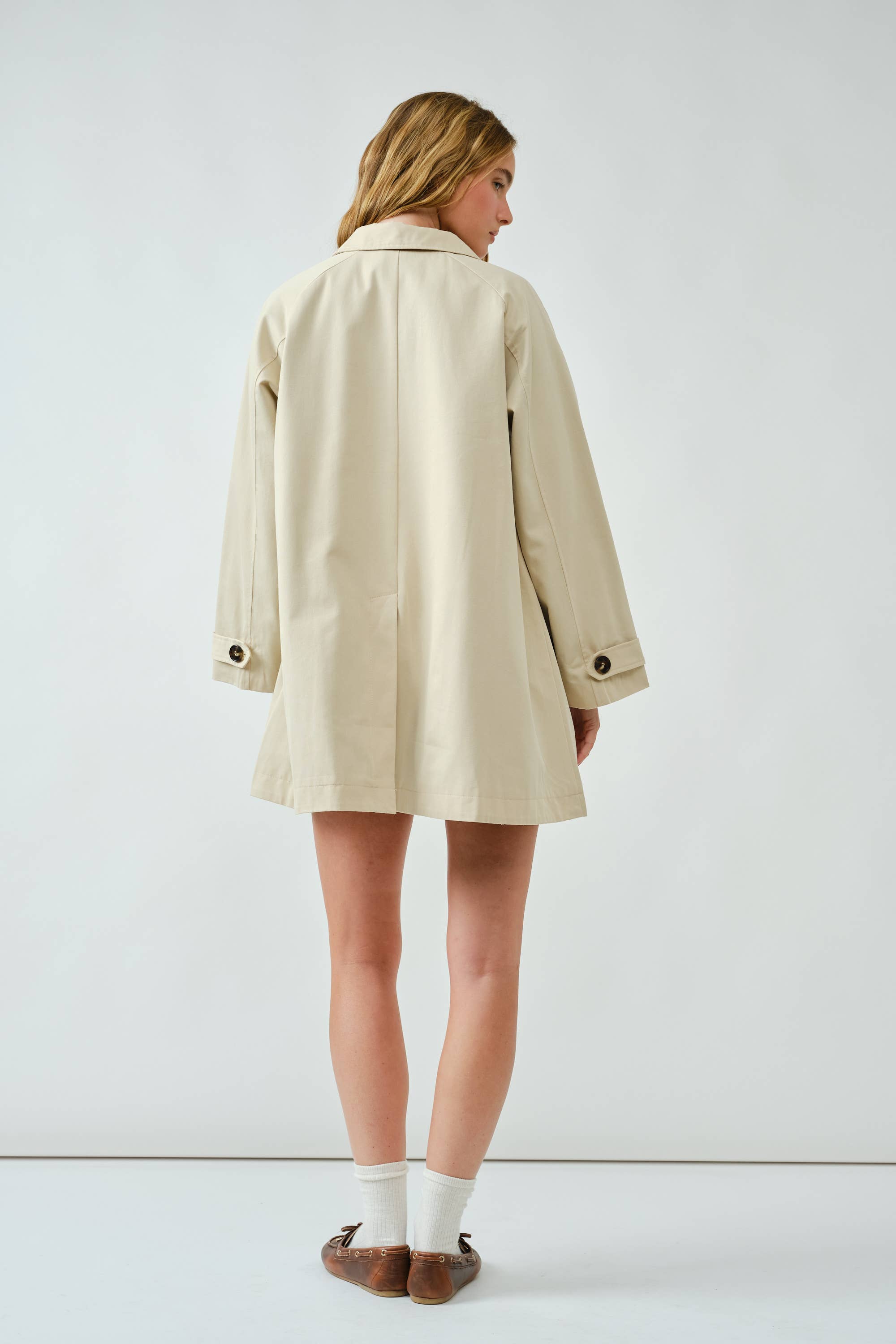 A Line Trench Coat with Plaid Lining