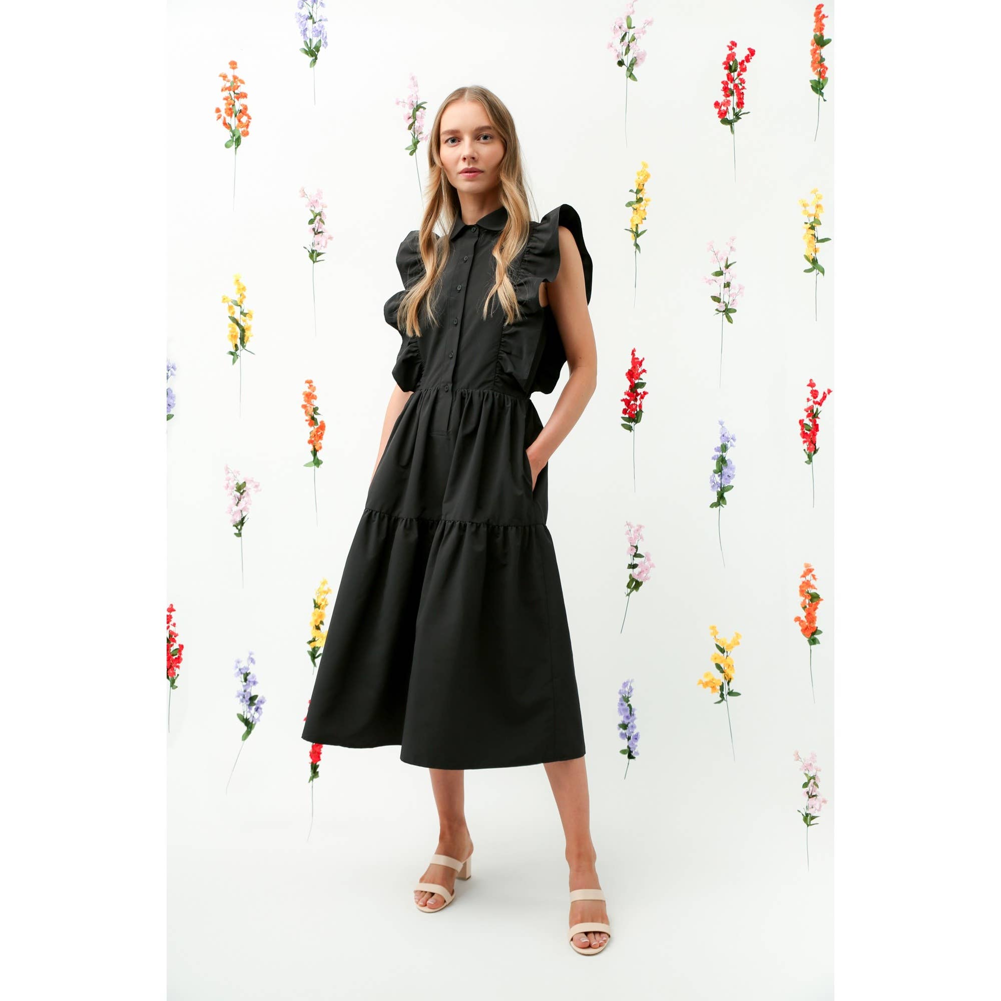 Ruffle Sleeve Tiered Midi Dress
