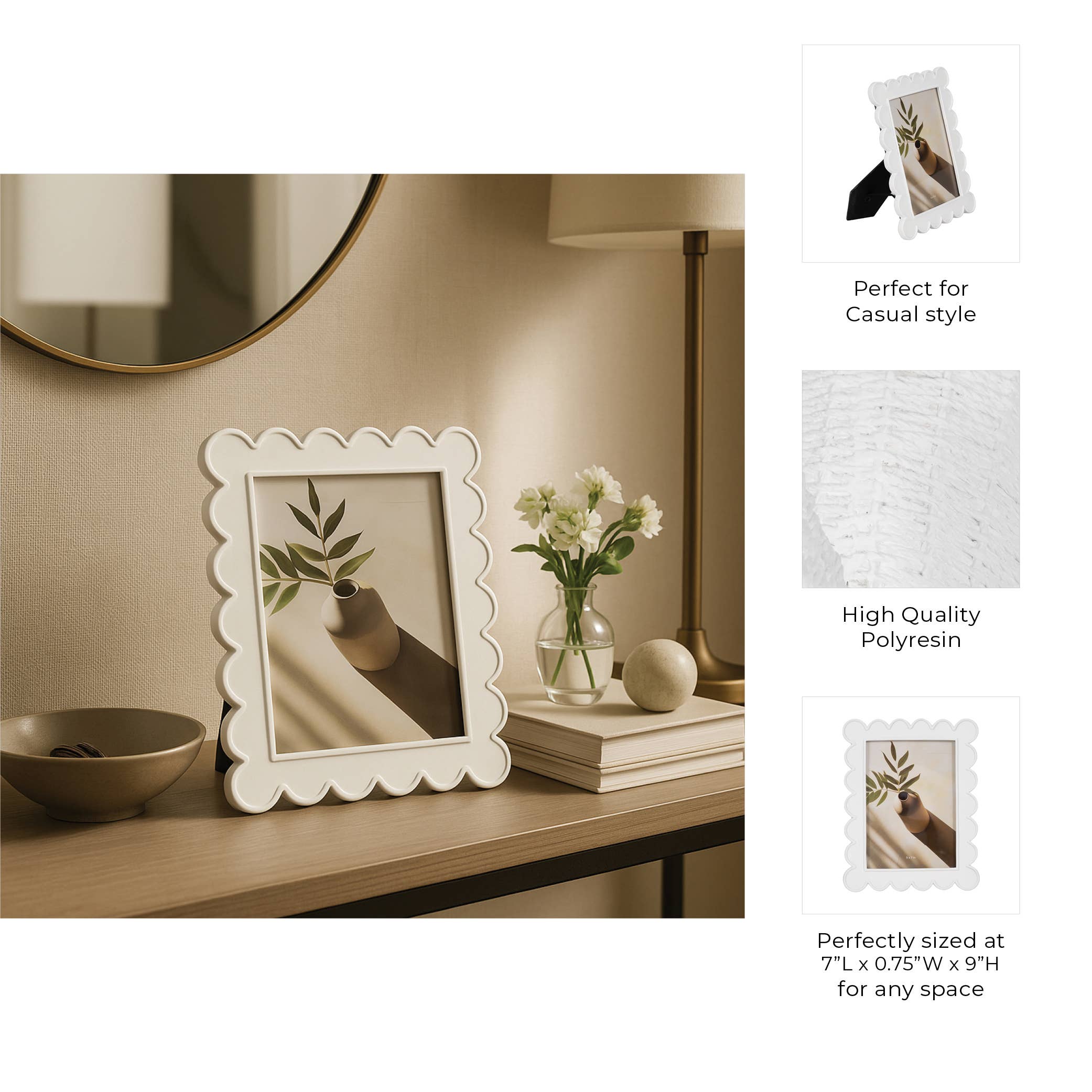 Decorative Scalloped Edge White Photo Frame
