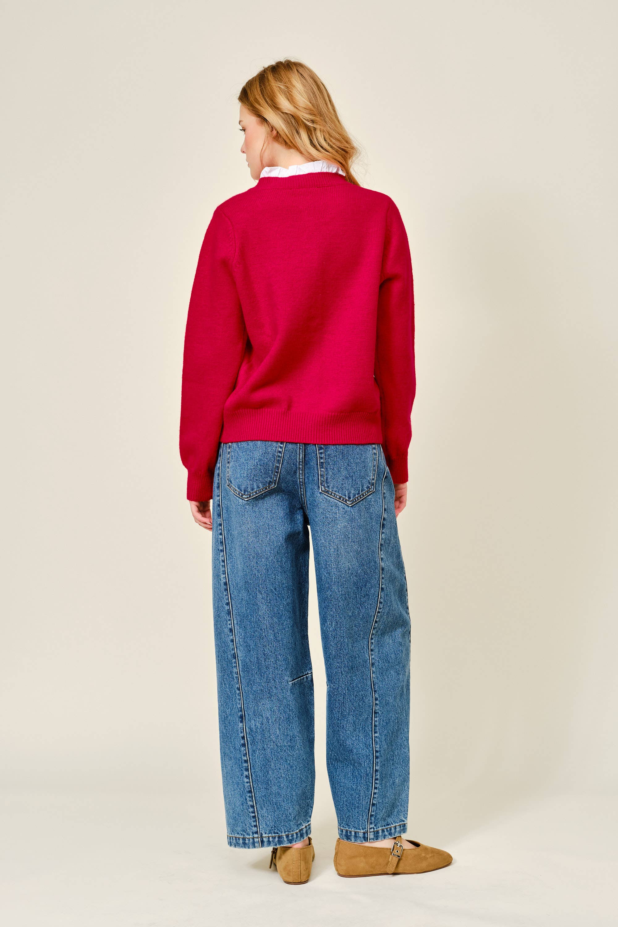 Contrast Ruffle Trim Knit Cardigan