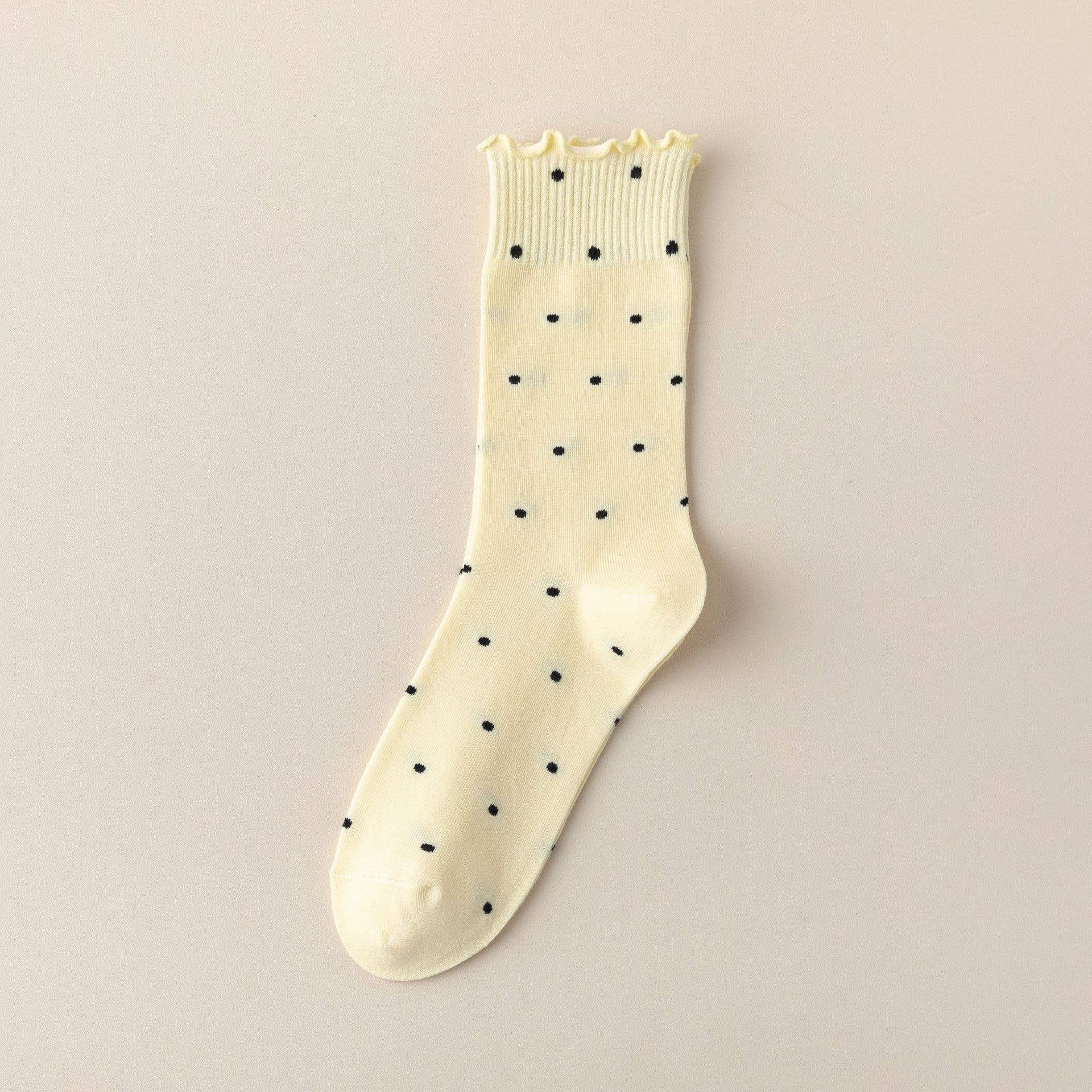 Polka Dot Pattern Ruffle Crew Socks For Womens