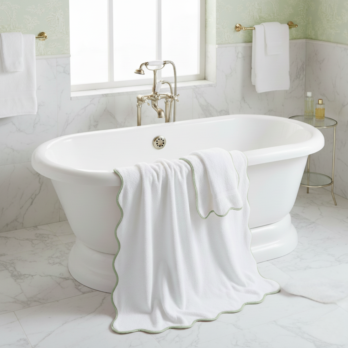 Luxury 100% Cotton Bath Towels with Scallop Piping