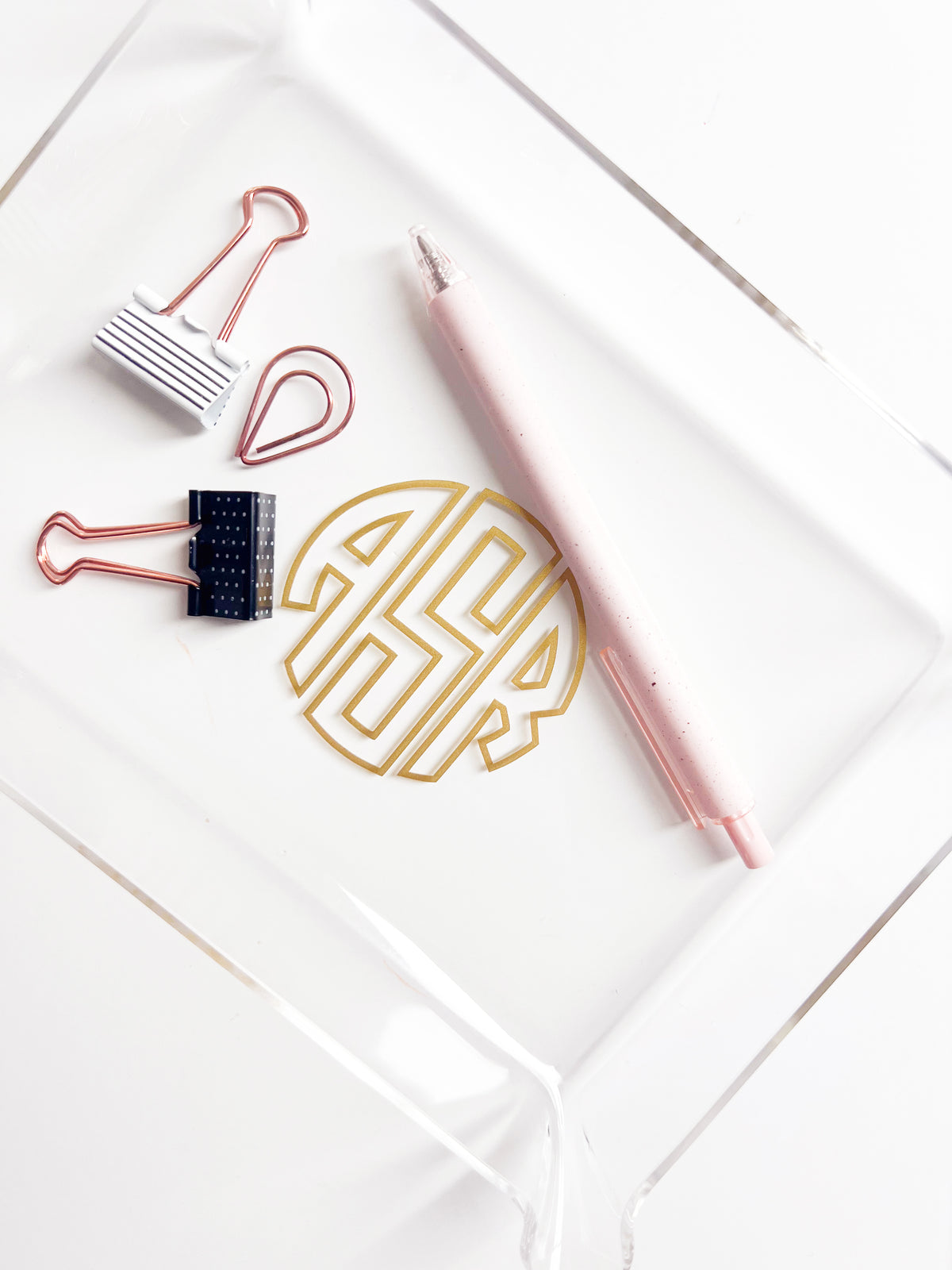 Custom acrylic tray with two-tone monogram design