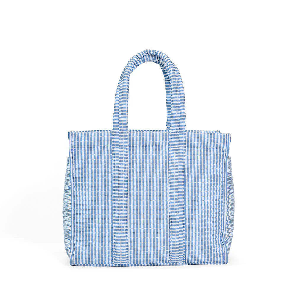 go travel tote bag Quilted Go Go Tote in Pimlico Stripe Chambray