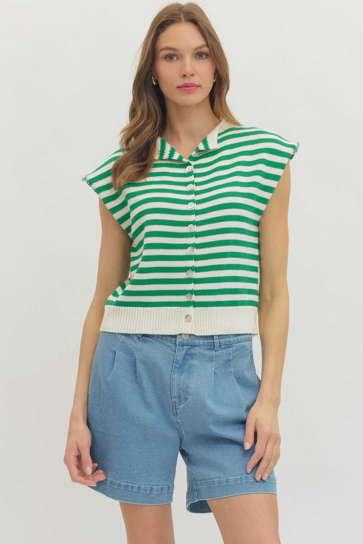 Green Stripe Sleeveless Top