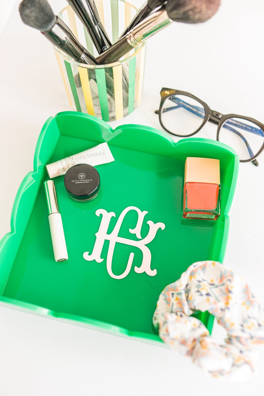 Green personalized acrylic jewelry and perfume tray