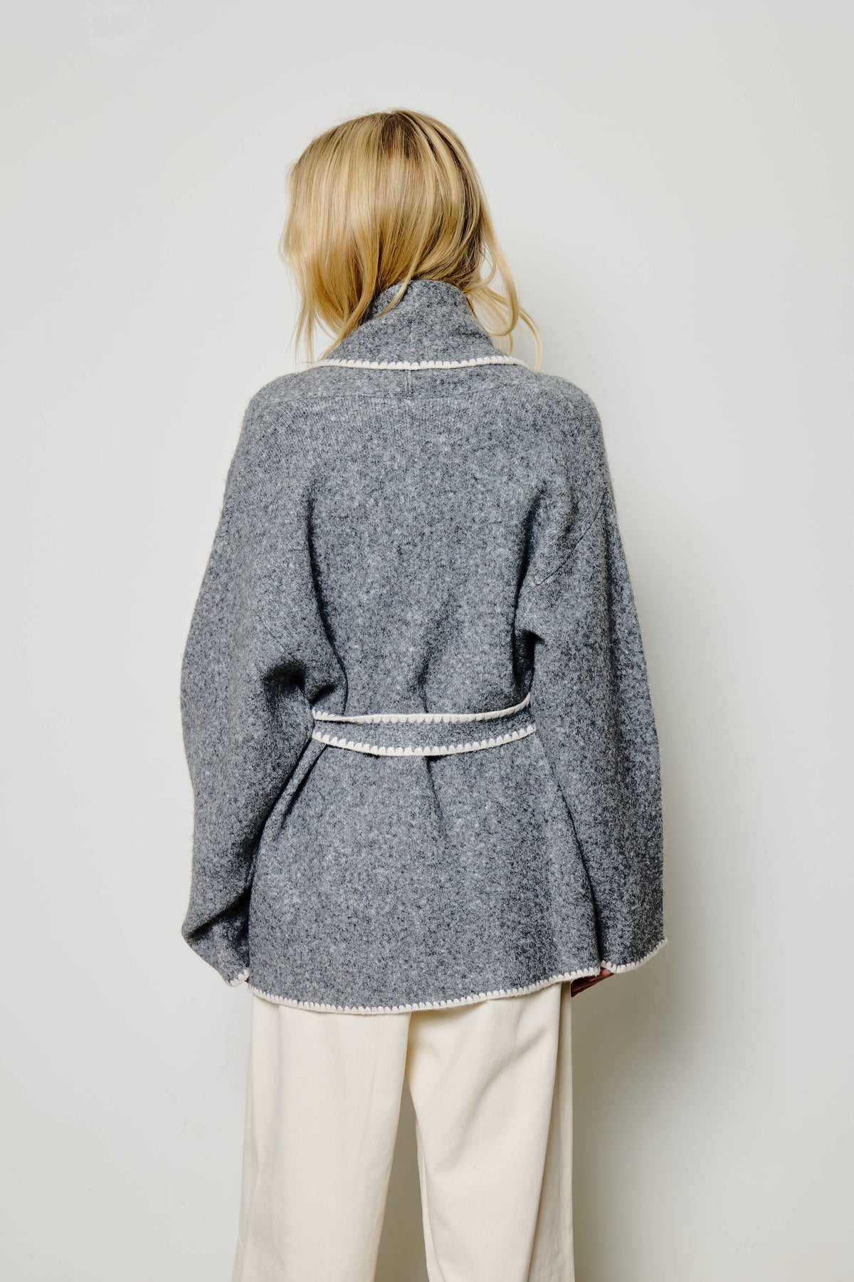Heather grey belted knit cardigan for women