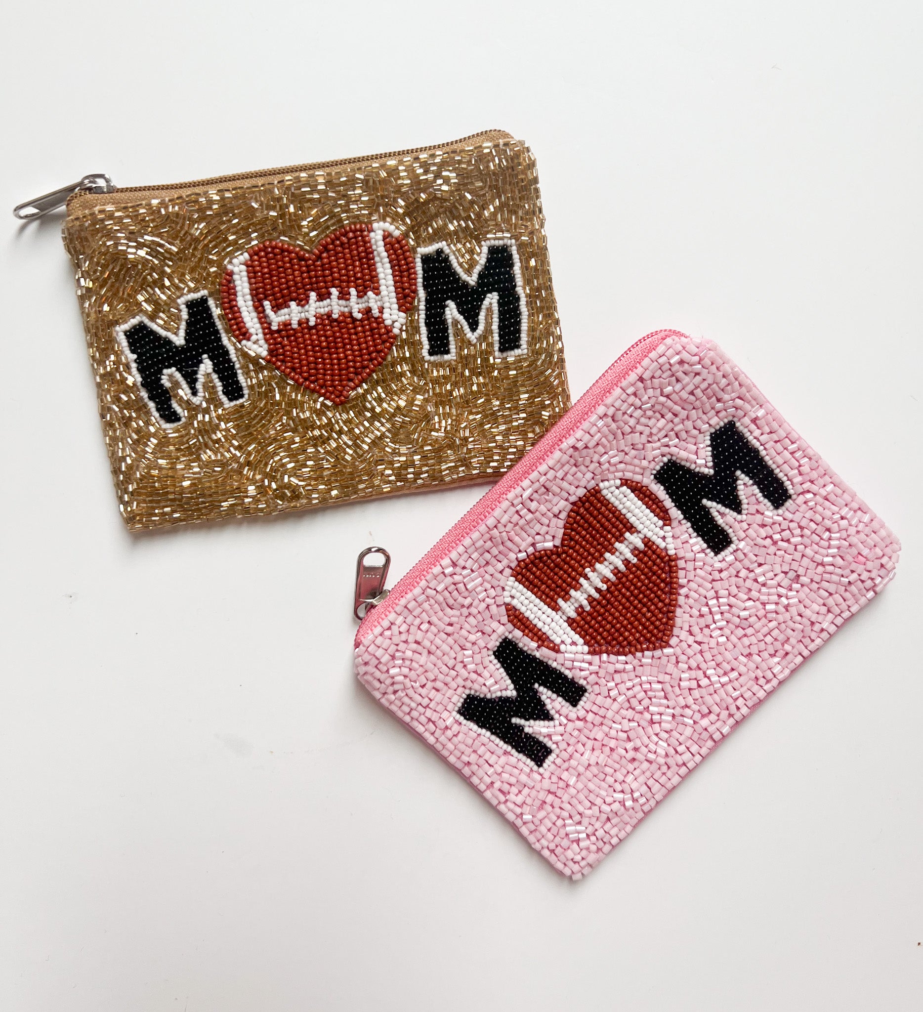 Football Mom Beaded Zip Pouch