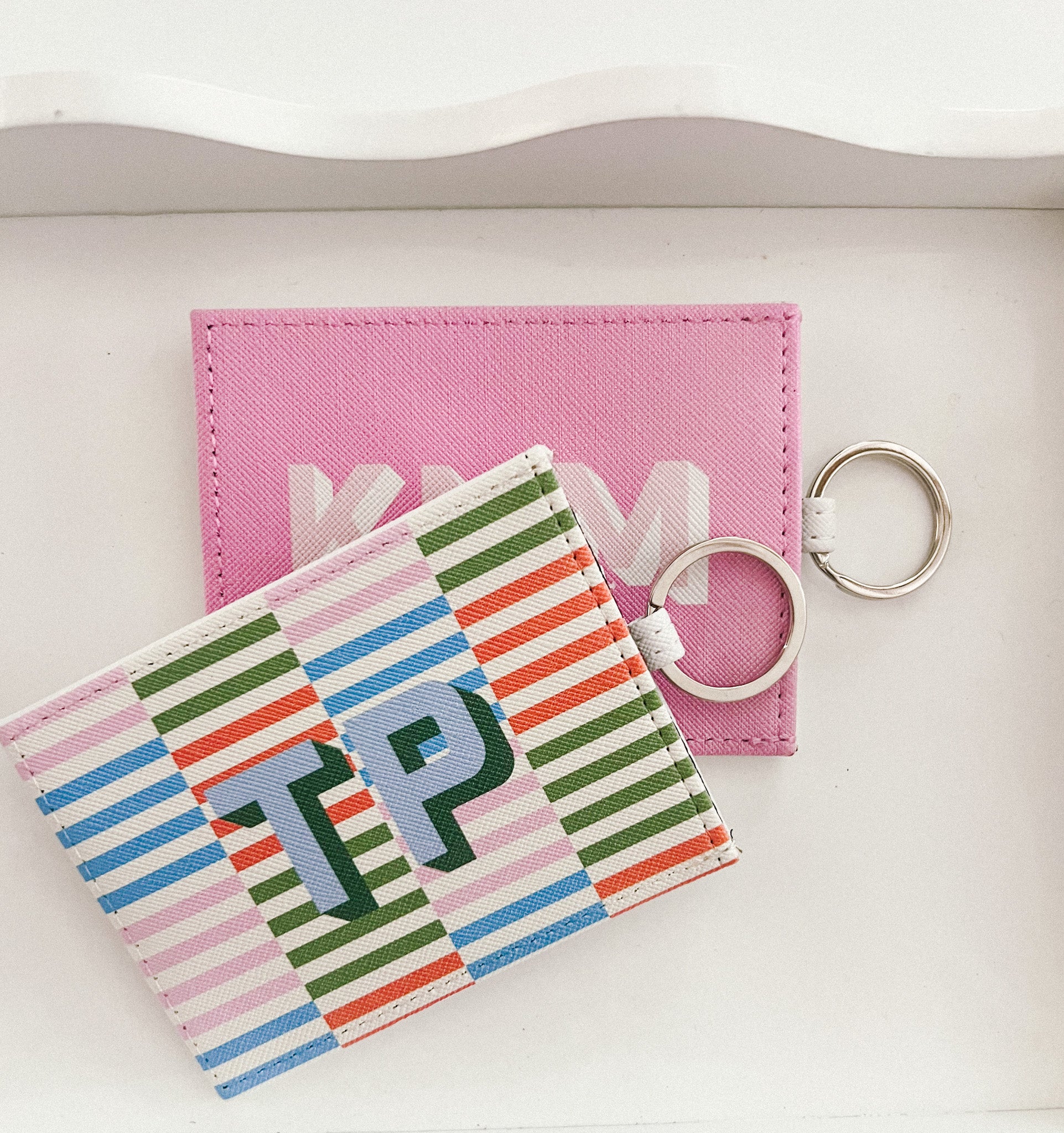 Monogrammed Striped Cardholder Keychain
