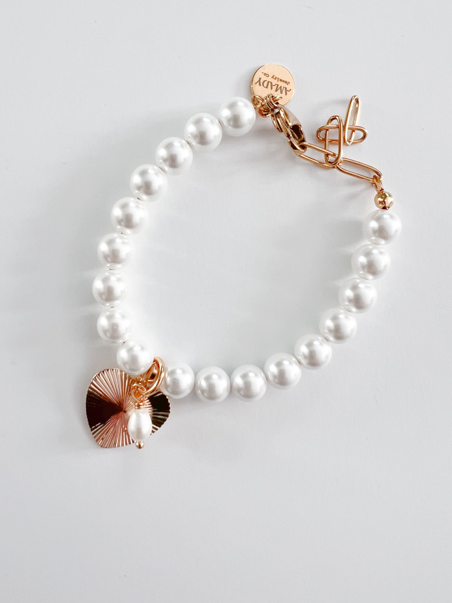 Freshwater Pearl Gold Heart Charmed Bracelet Coquette