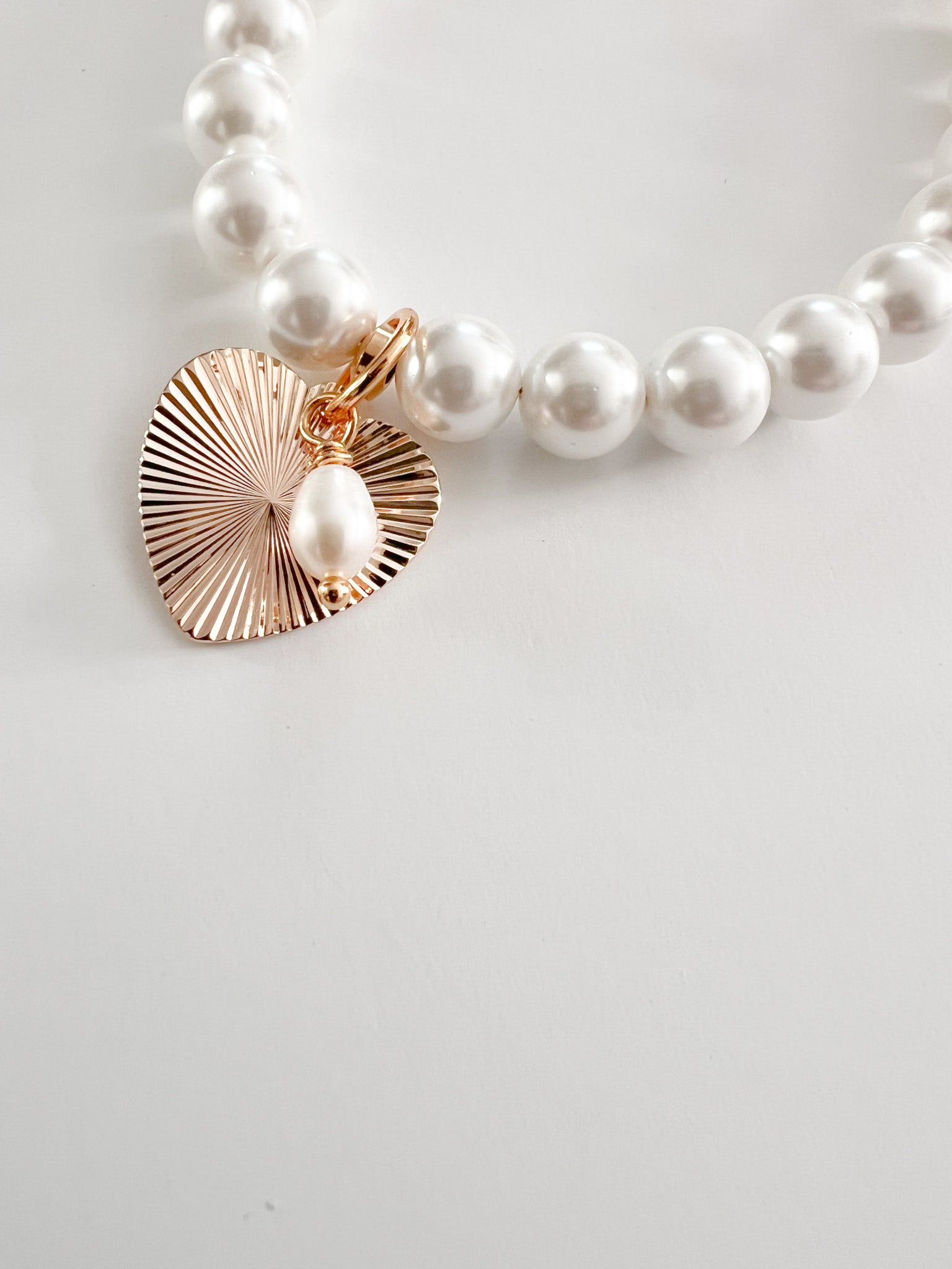 Freshwater Pearl Gold Heart Charmed Bracelet Coquette