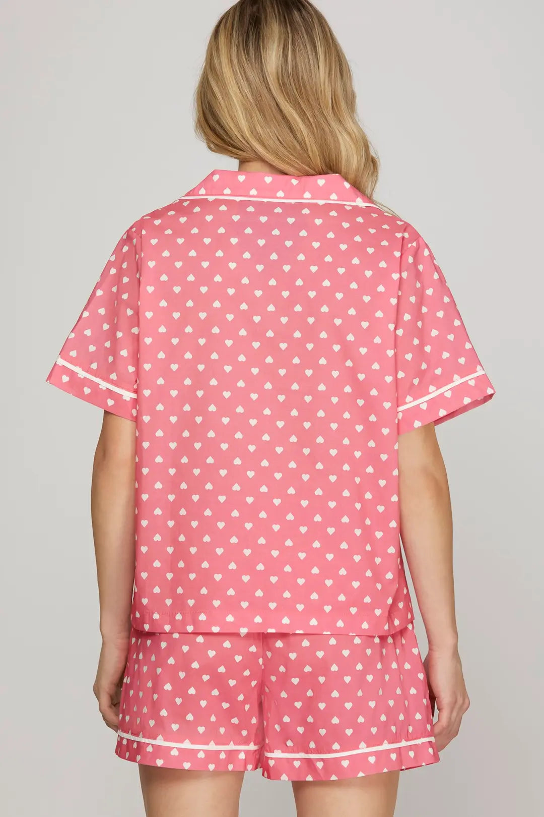 Pink Heart Print Pajama Set
