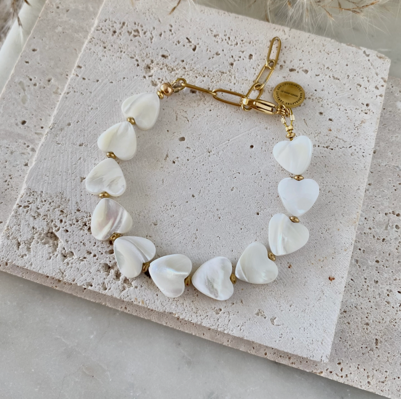 Heart Shaped Pearl Shell Bracelet - 18k Gold Plated