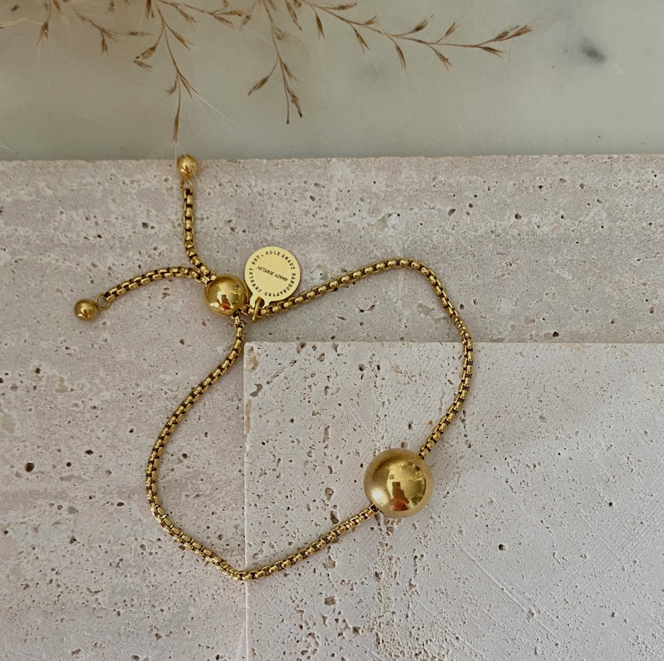 18k GoldPlated Bead on a Rope Chain Bracelet