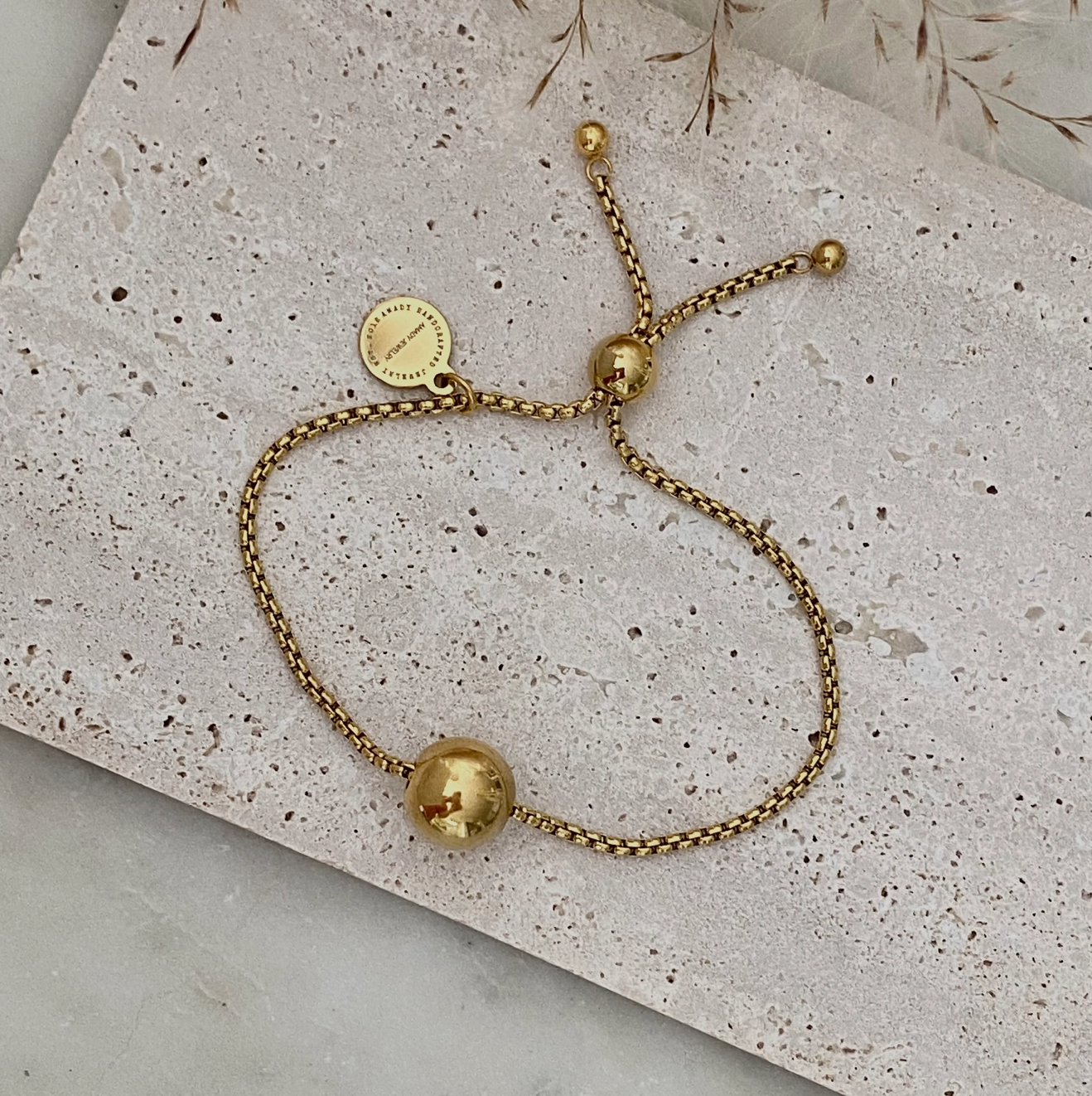 18k GoldPlated Bead on a Rope Chain Bracelet