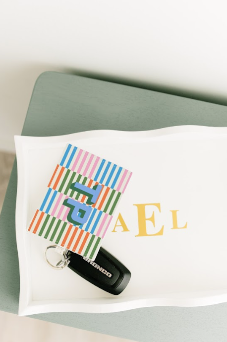 Monogrammed Striped Cardholder Keychain