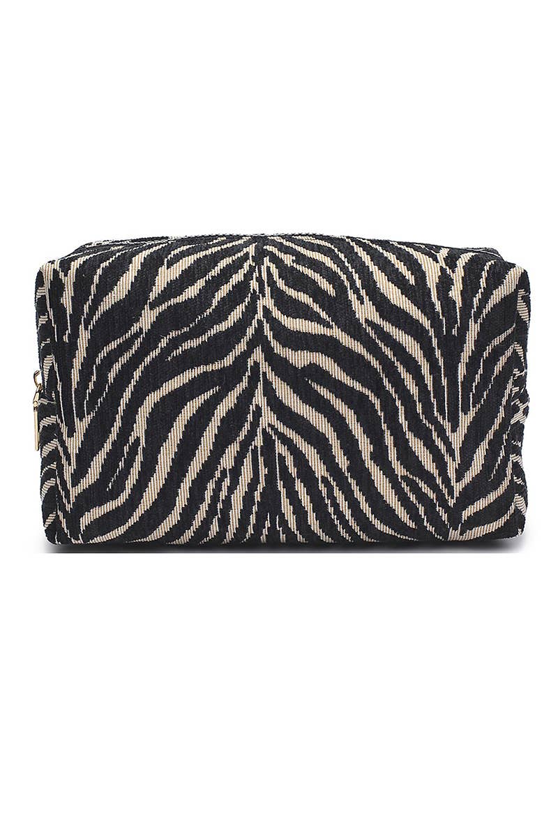 Zebra textured zipper cosmetic pouch bag