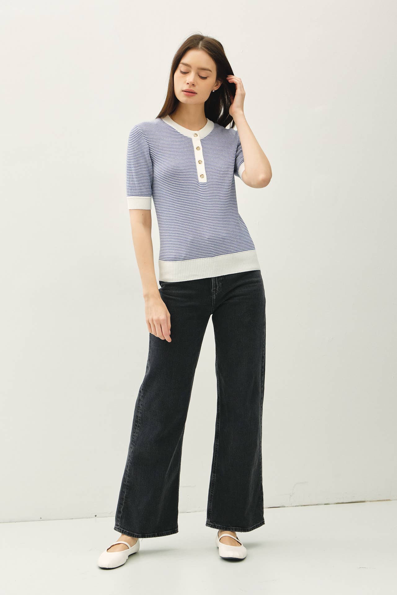 Striped Henley Sweater Top