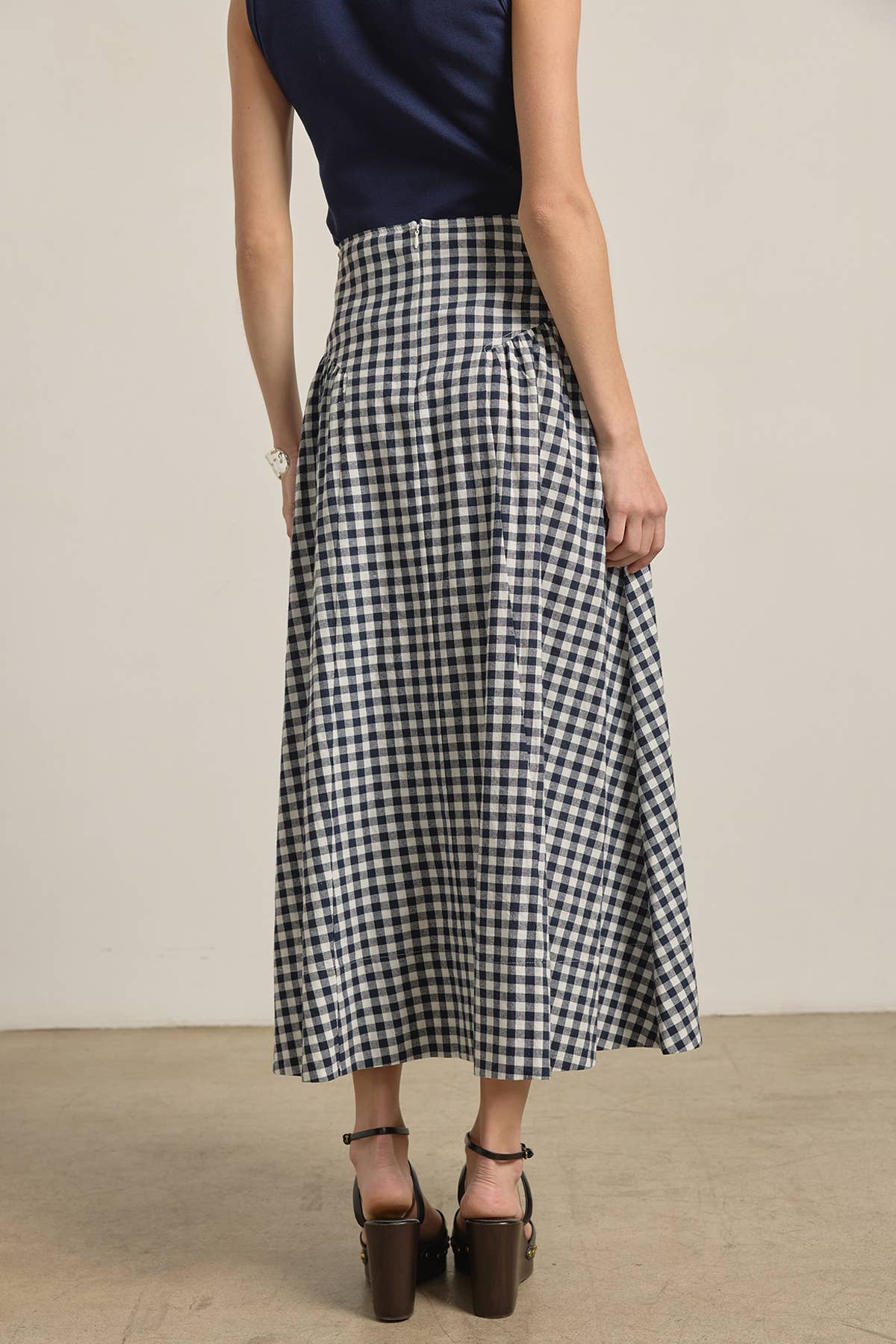Gingham Check Midi Skirt