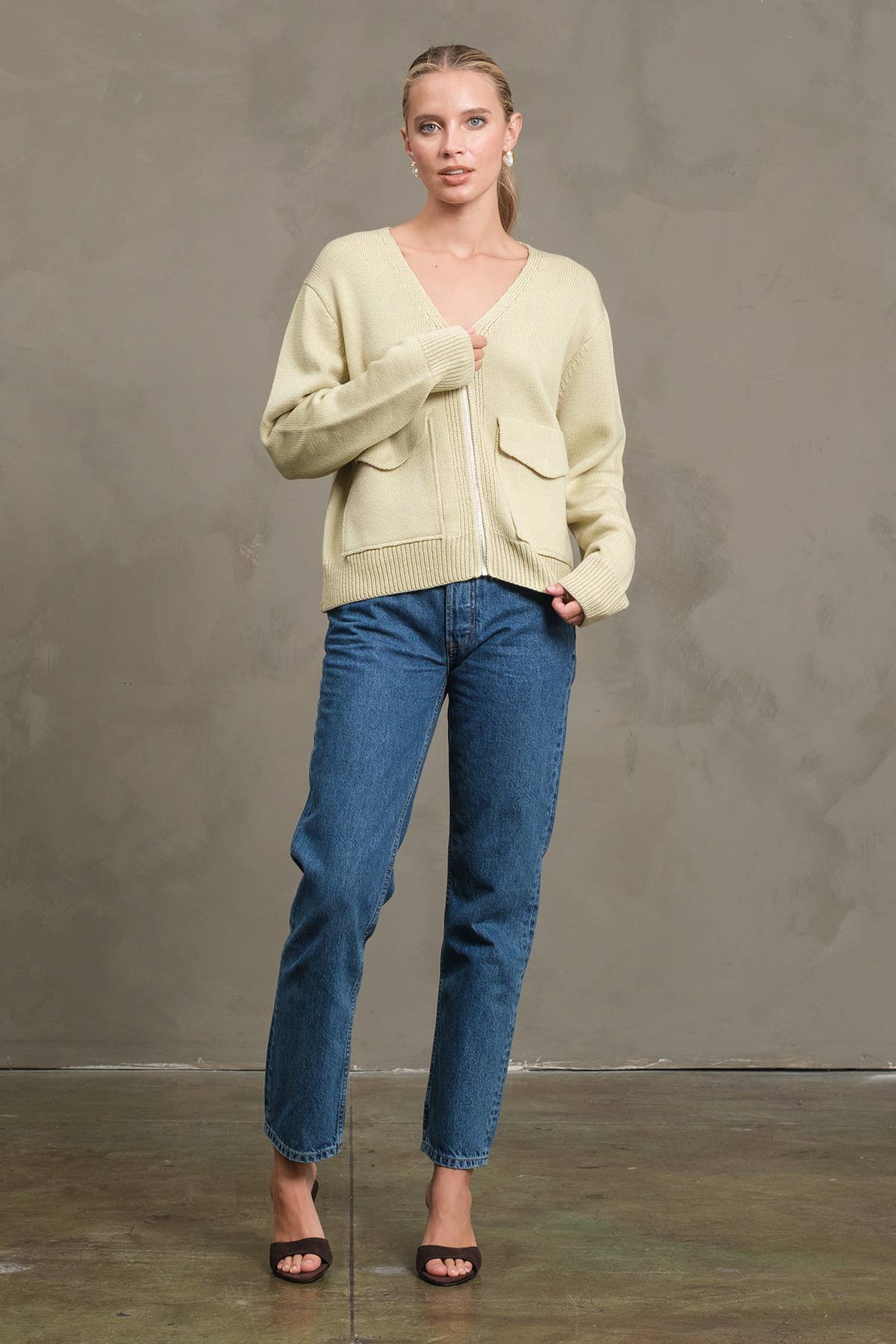 Utility Pocket Knit Zip-Up Cardigan