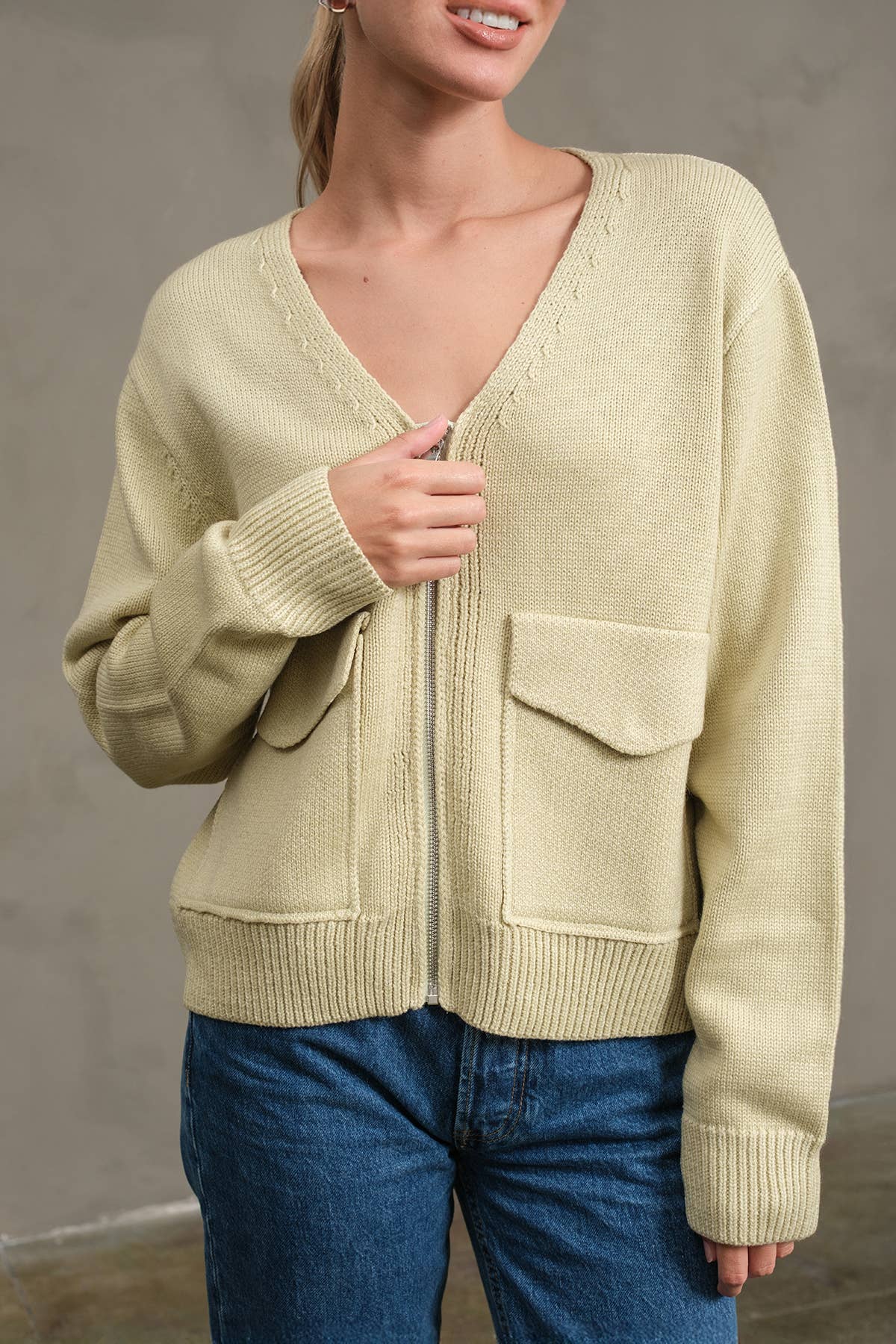 Utility Pocket Knit Zip-Up Cardigan