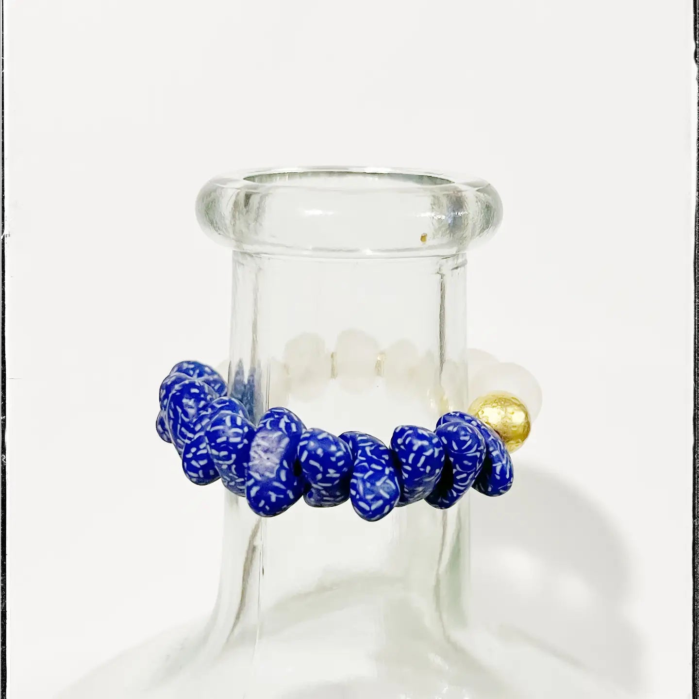 Recycled Canoe Glass Bead Stretch Stacking Bracelet - Blue