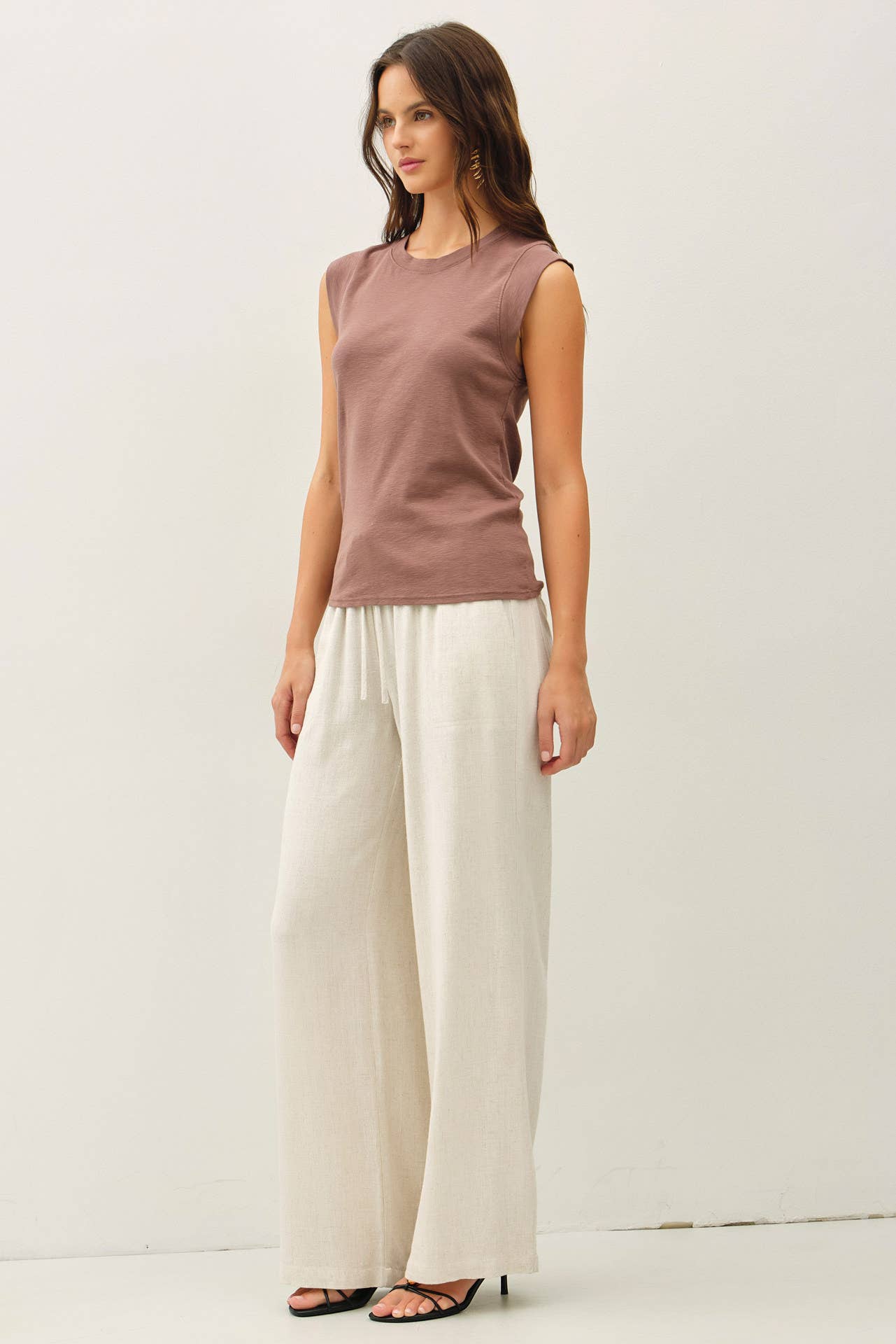 Basic Solid Cotton Crew Neck Cap Sleeve Tank Top
