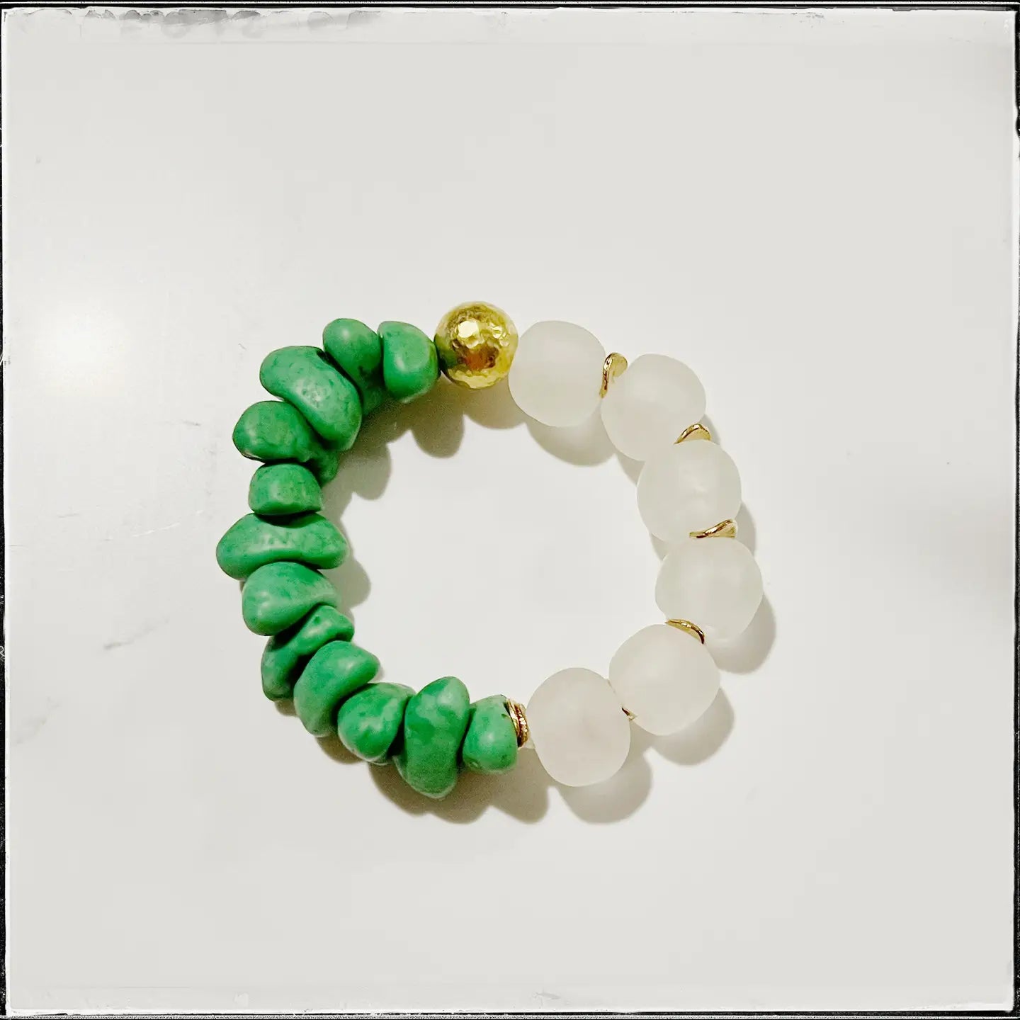 Recycled Canoe Glass Bead Stretch Stacking Bracelet - Green