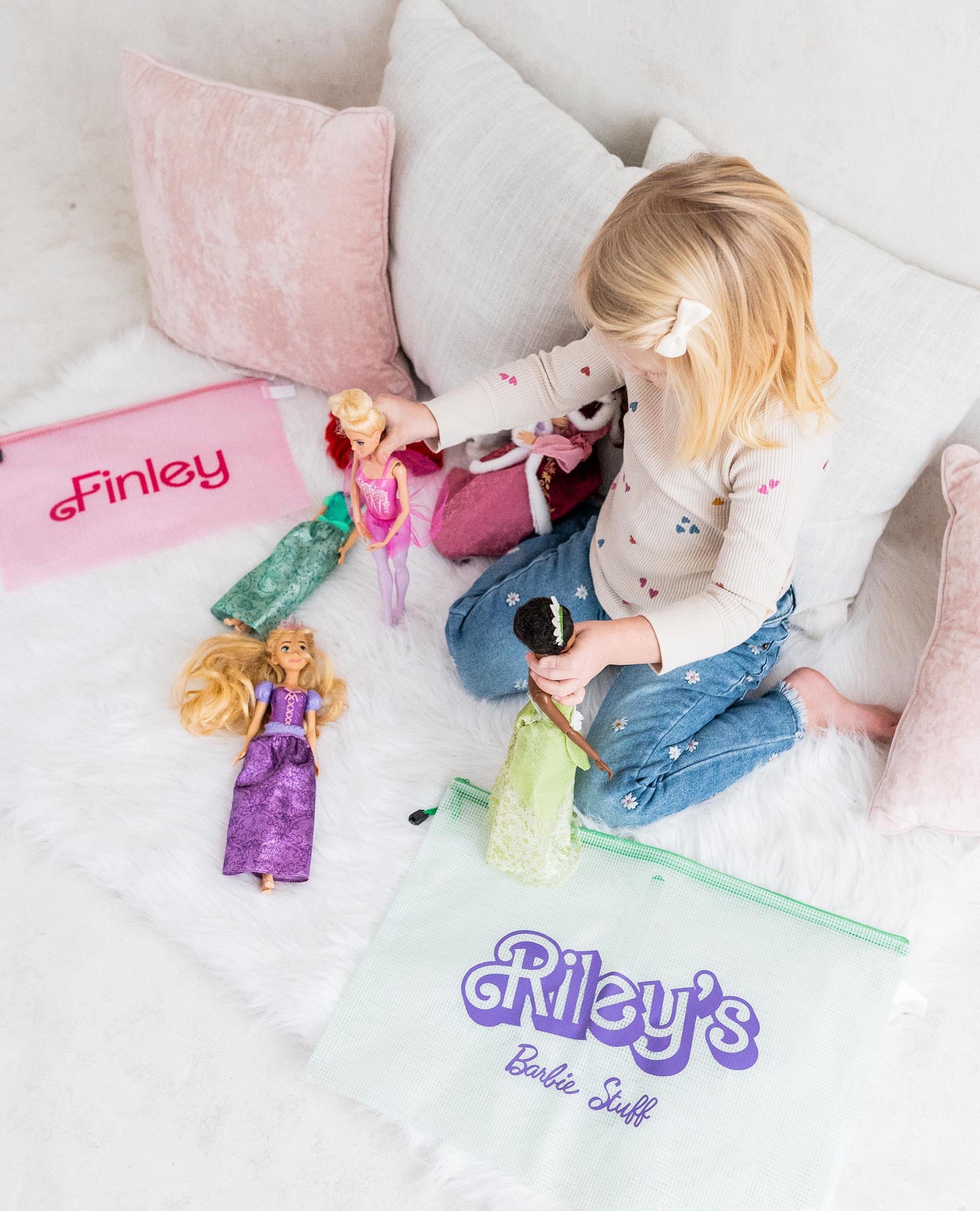 Personalized Mesh Pouches for Barbie Dolls Organization