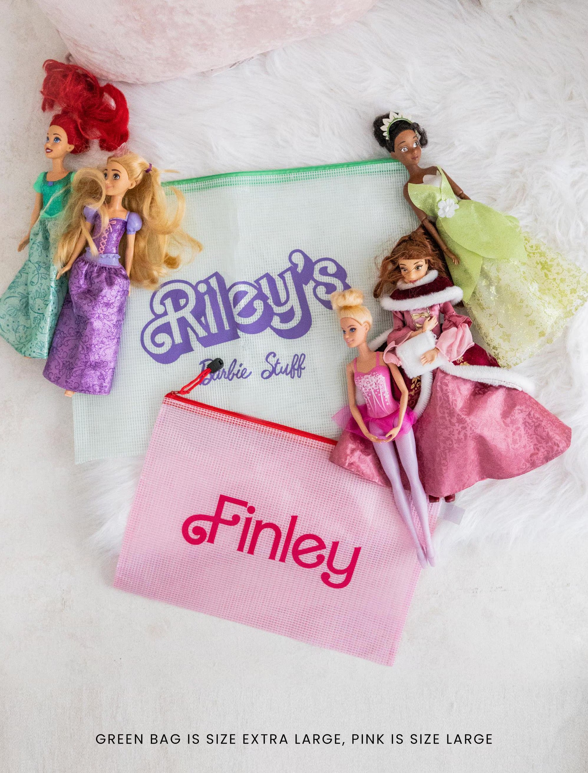 Personalized Mesh Pouches for Barbie Dolls Organization