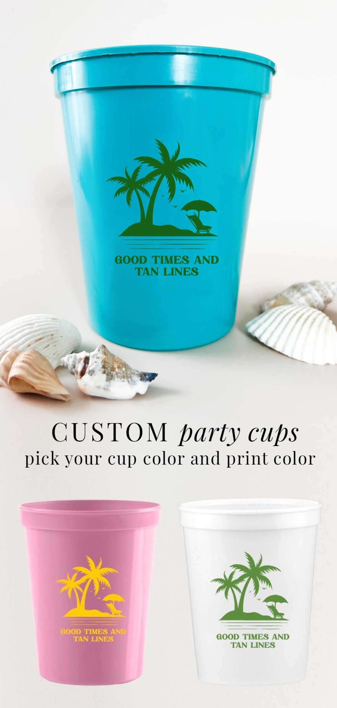 Personalized Beach Party Custom Plastic Cups