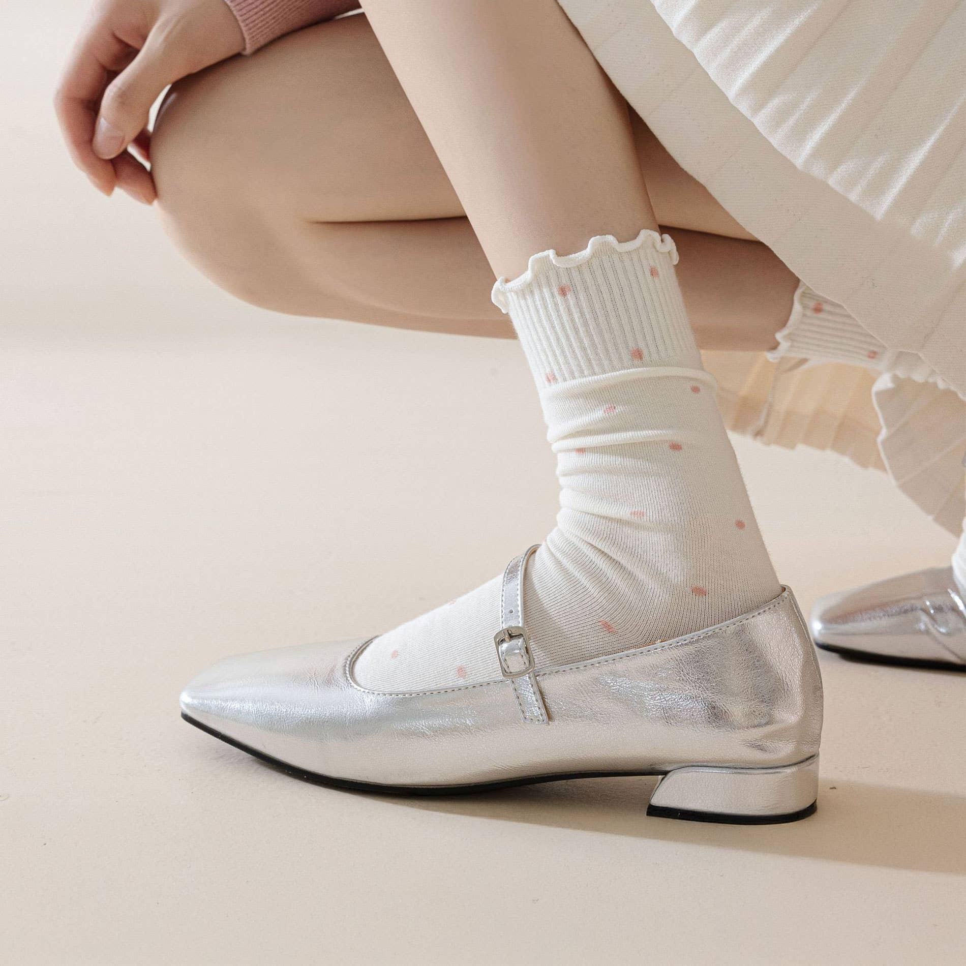 Polka Dot Pattern Ruffle Crew Socks For Womens