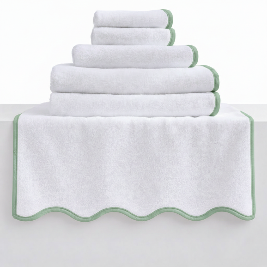 Luxury 100% Cotton Bath Towels with Scallop Piping