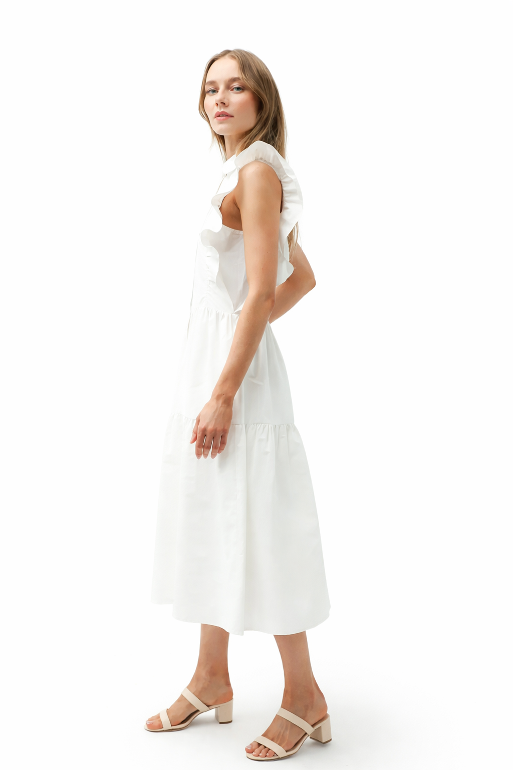 Ruffle Sleeve Tiered Midi Dress