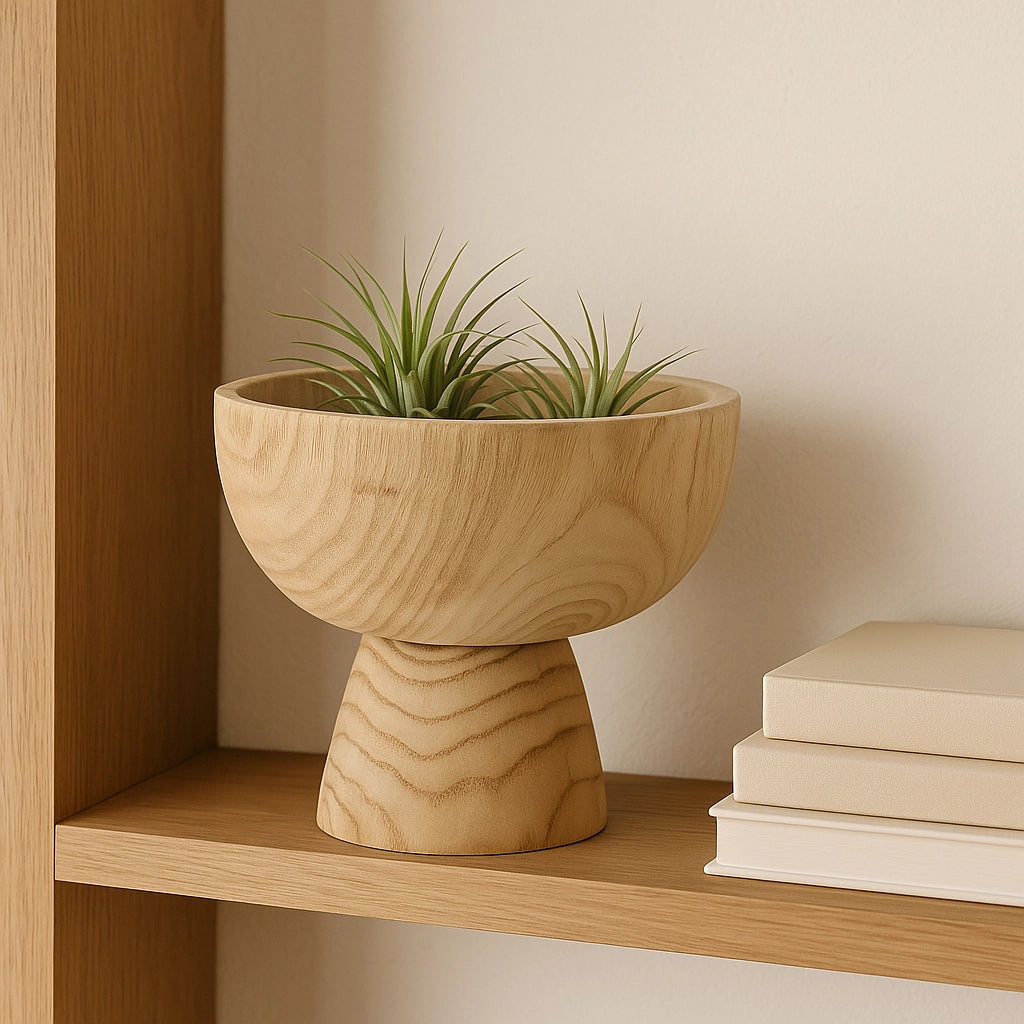 Bowl - Brown Paulownia Wood with Pedestal Base
