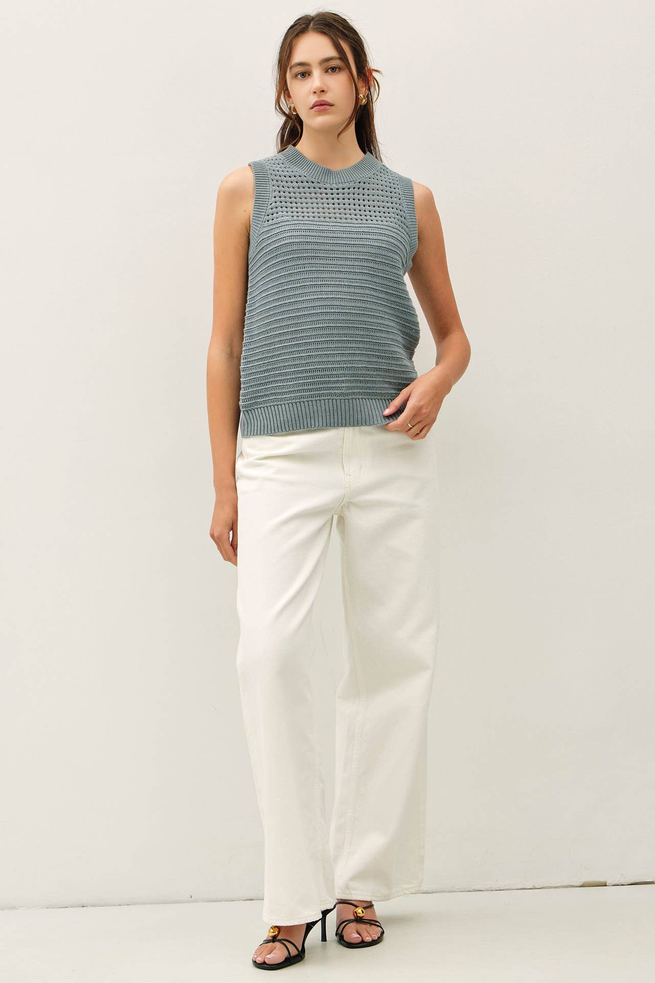 Textured Crochet Sleeveless Sweater