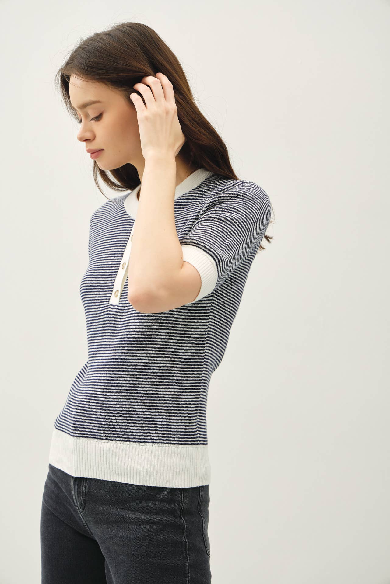 Striped Henley Sweater Top